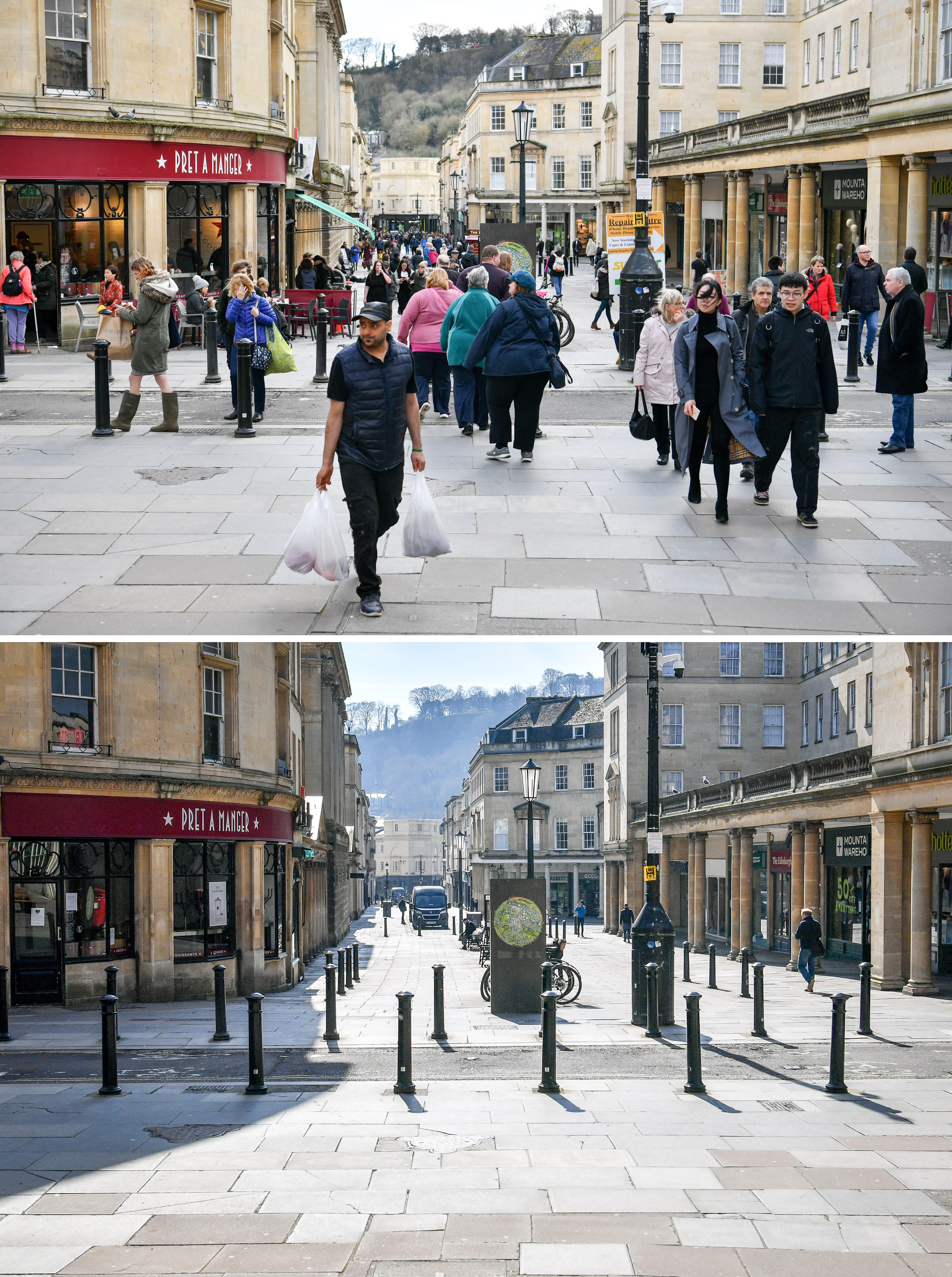 The picturesque streets of Bath empty of people