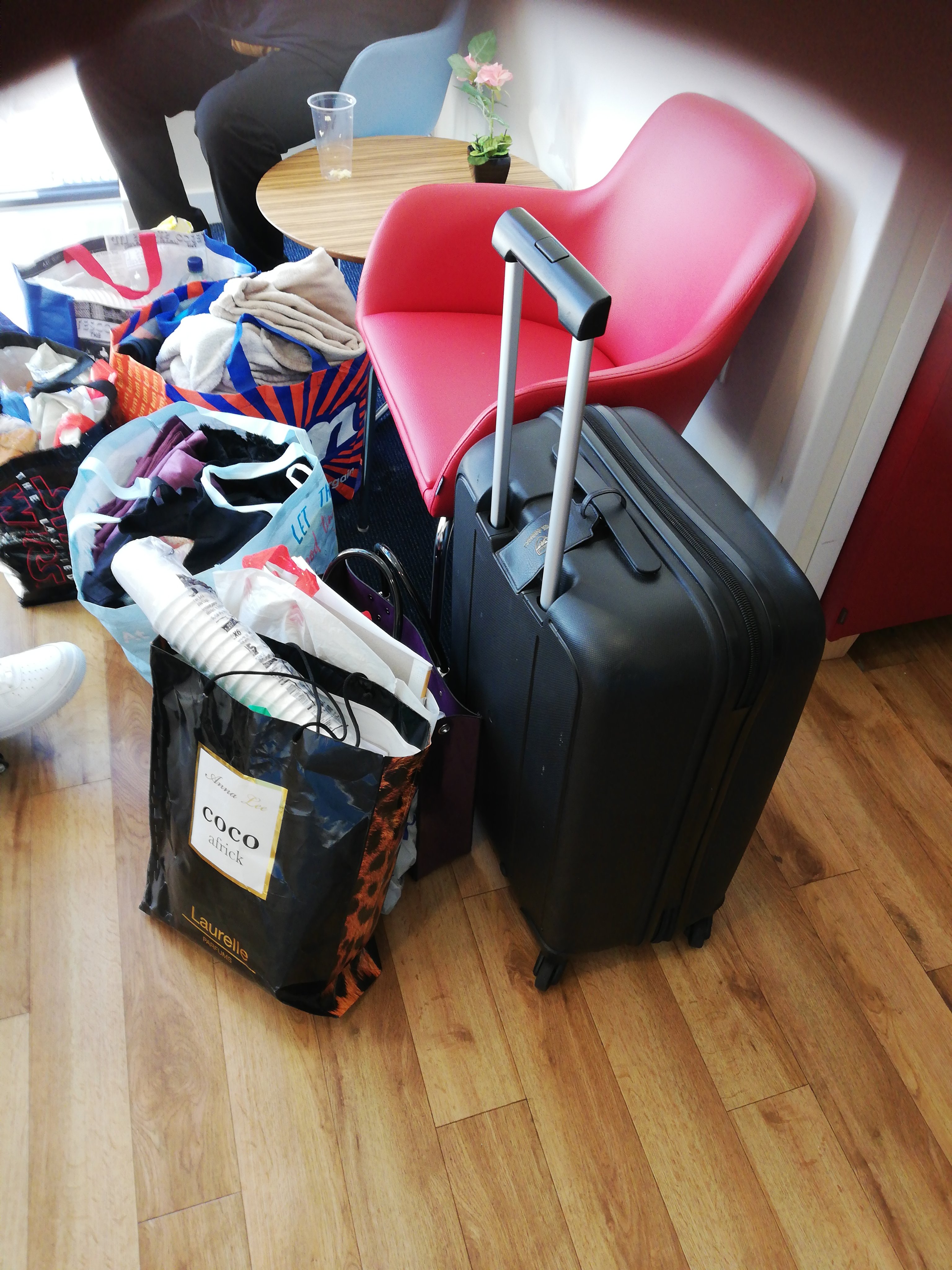 One Travelodge resident's belongings in the hotel foyer