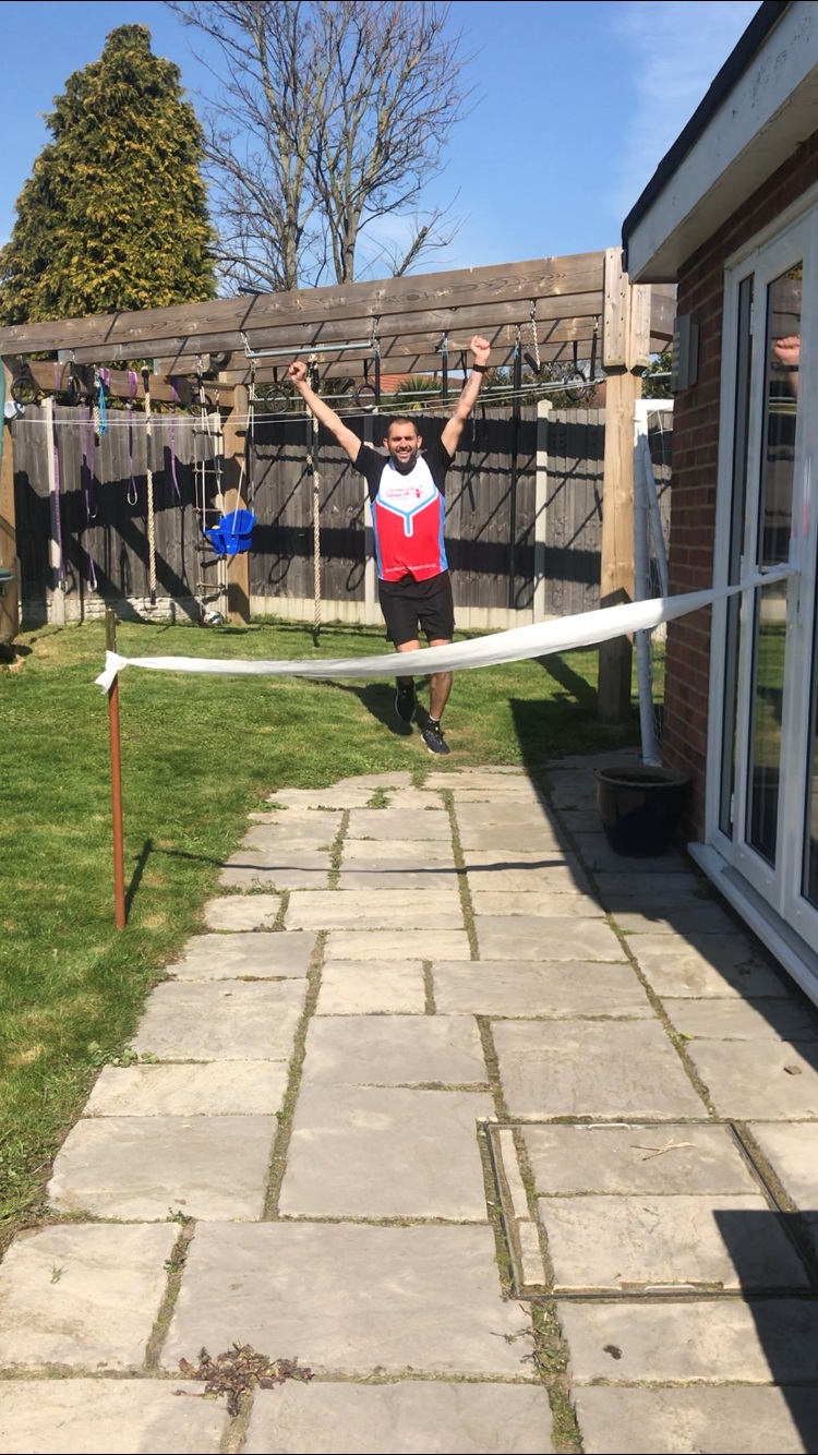James Page runs a marathon in his garden in Kent