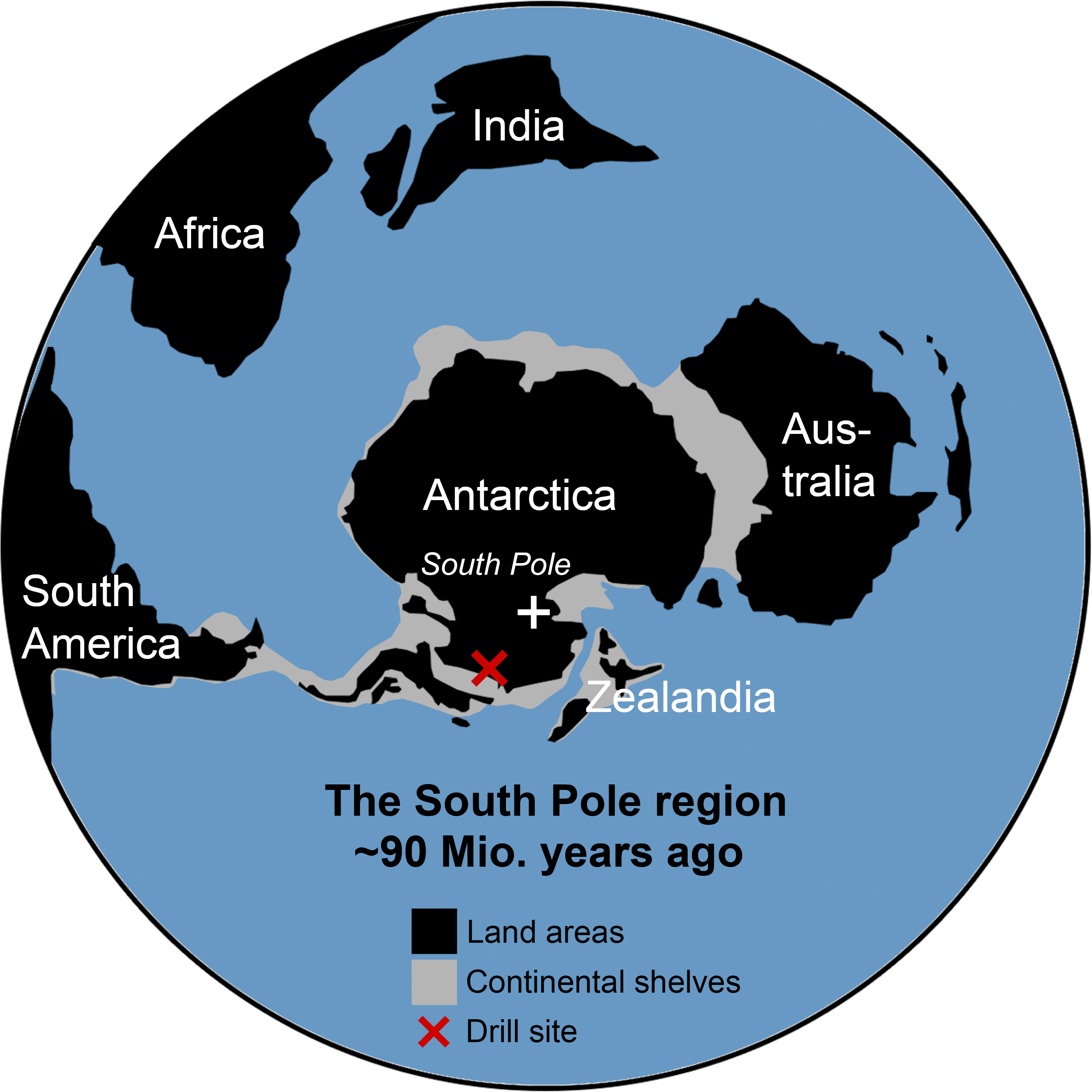 Map of the drill site and how to continents were arranged 90 million years ago