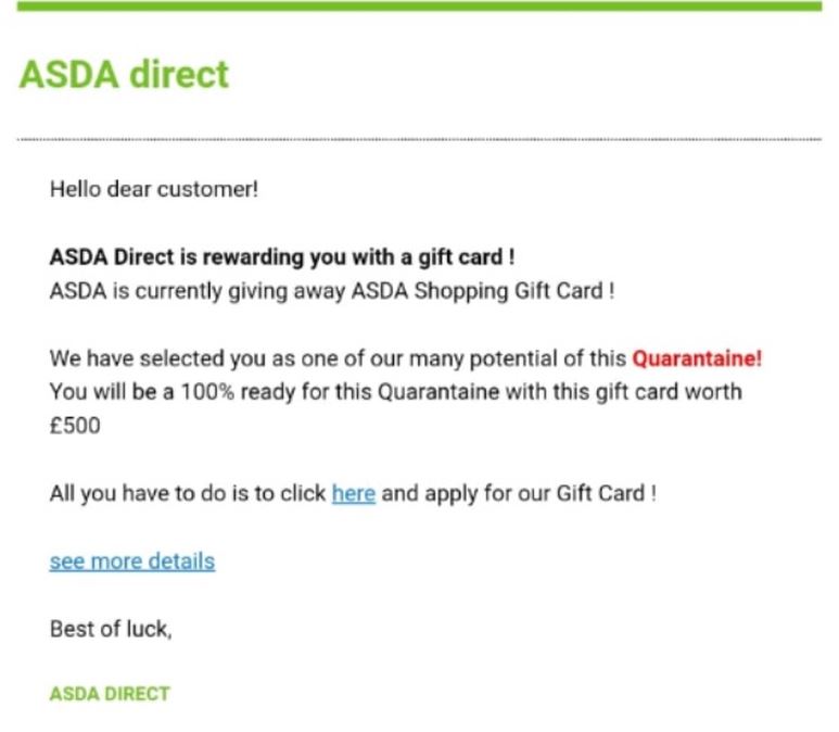 An example of a fake supermarket voucher used as part of an email scam