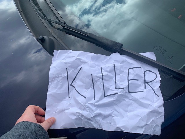 Note left on carer's car in Portsmouth, Hampshire