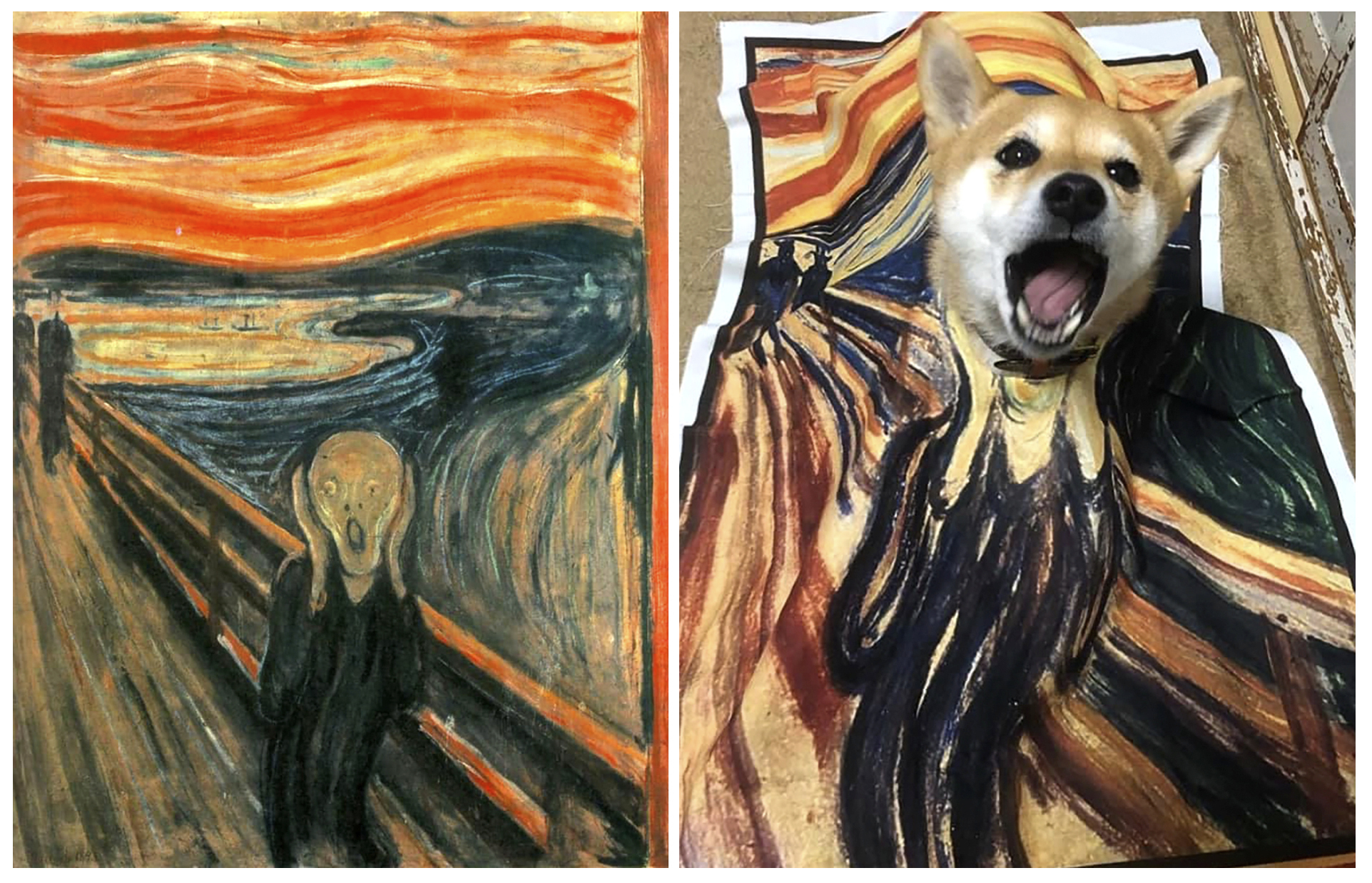 A copy of Edvard Munch's Scream and Natalia Rubina's recreation