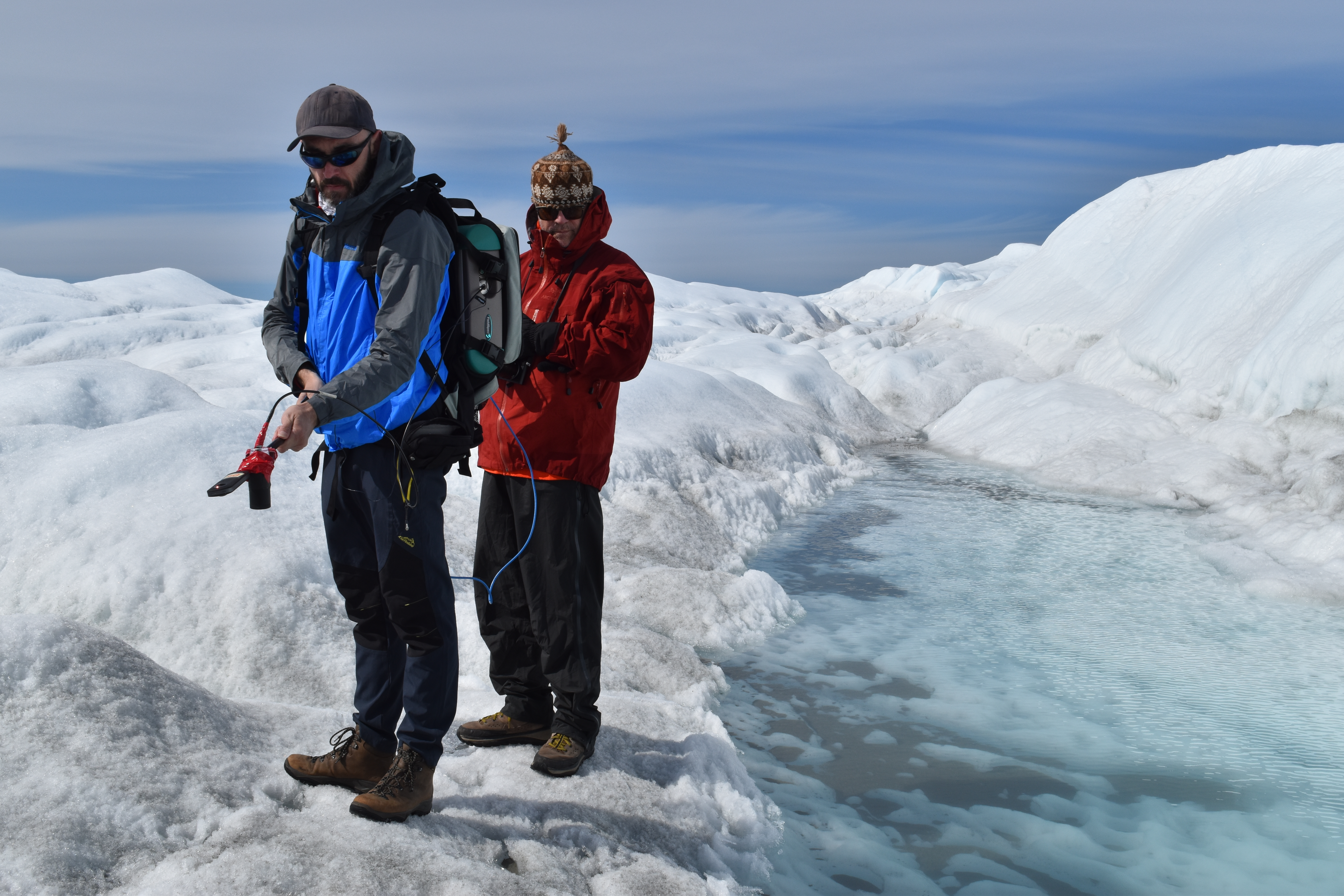 Marco Tedesco, left, and a colleague during a 2018 Greenland expedition