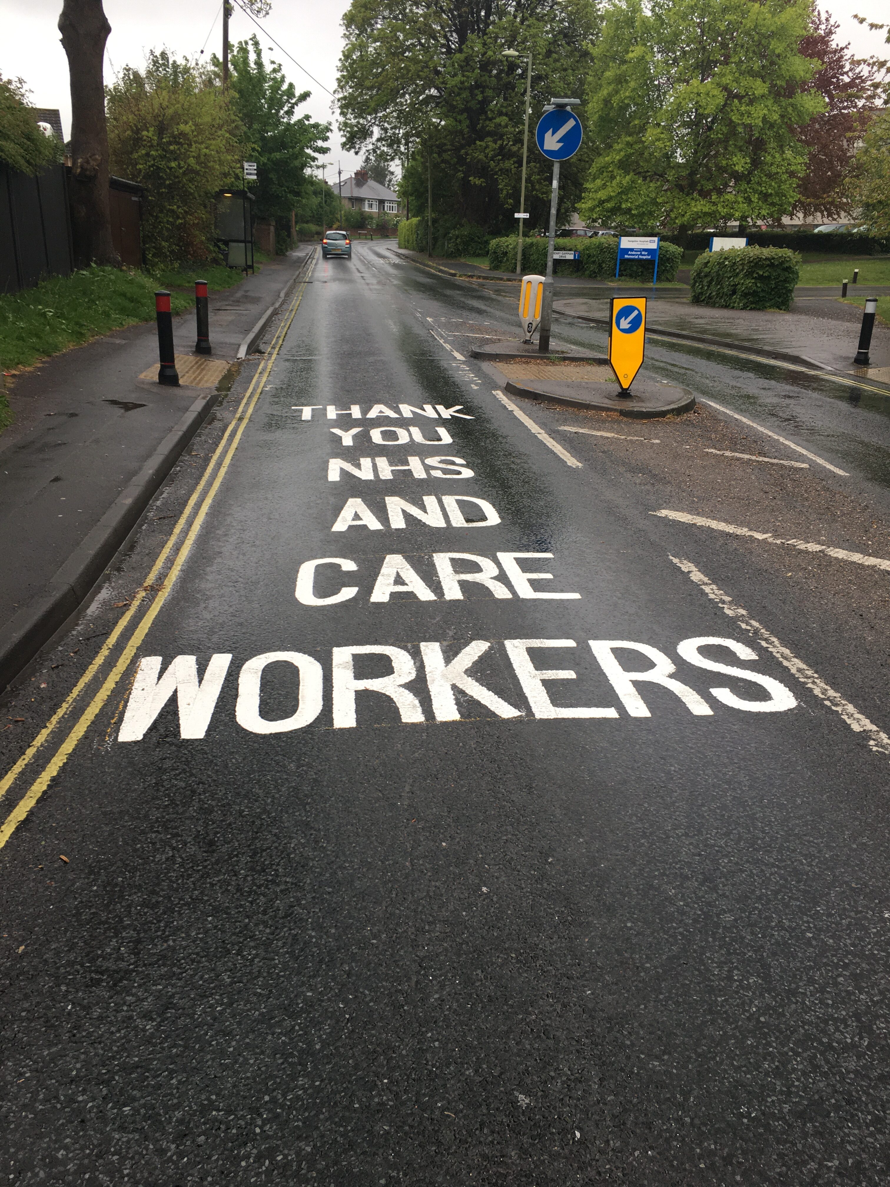 Thank you NHS and care workers painted on a road