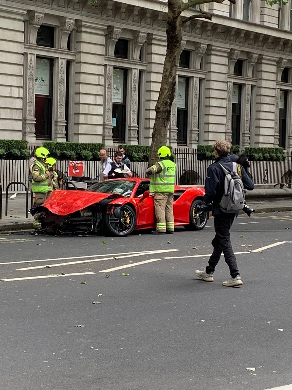 Mangled Ferrari written-off on the deserted streets of Westminster ...