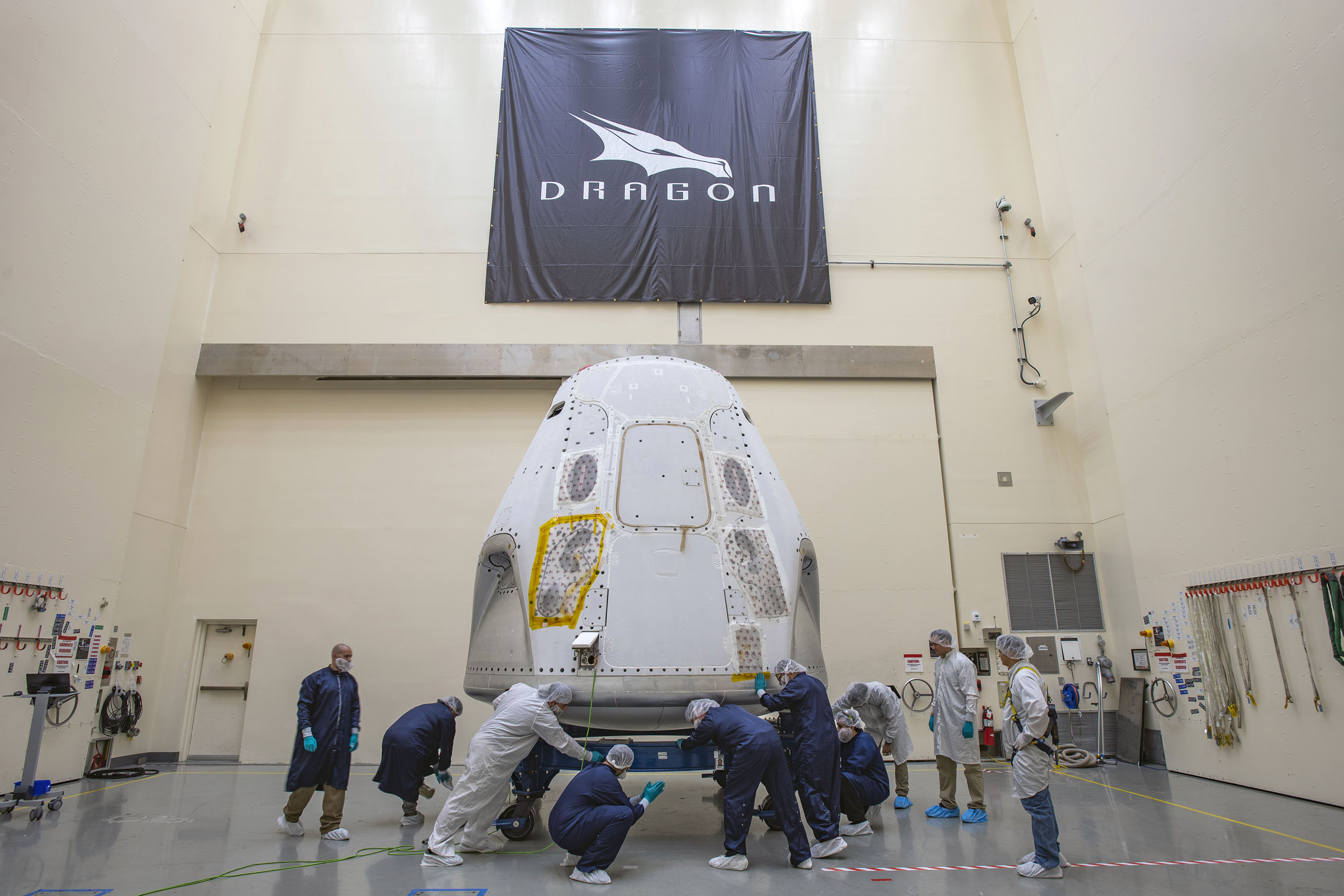 The SpaceX Crew Dragon spacecraft at the Kennedy Space Center in Florida 