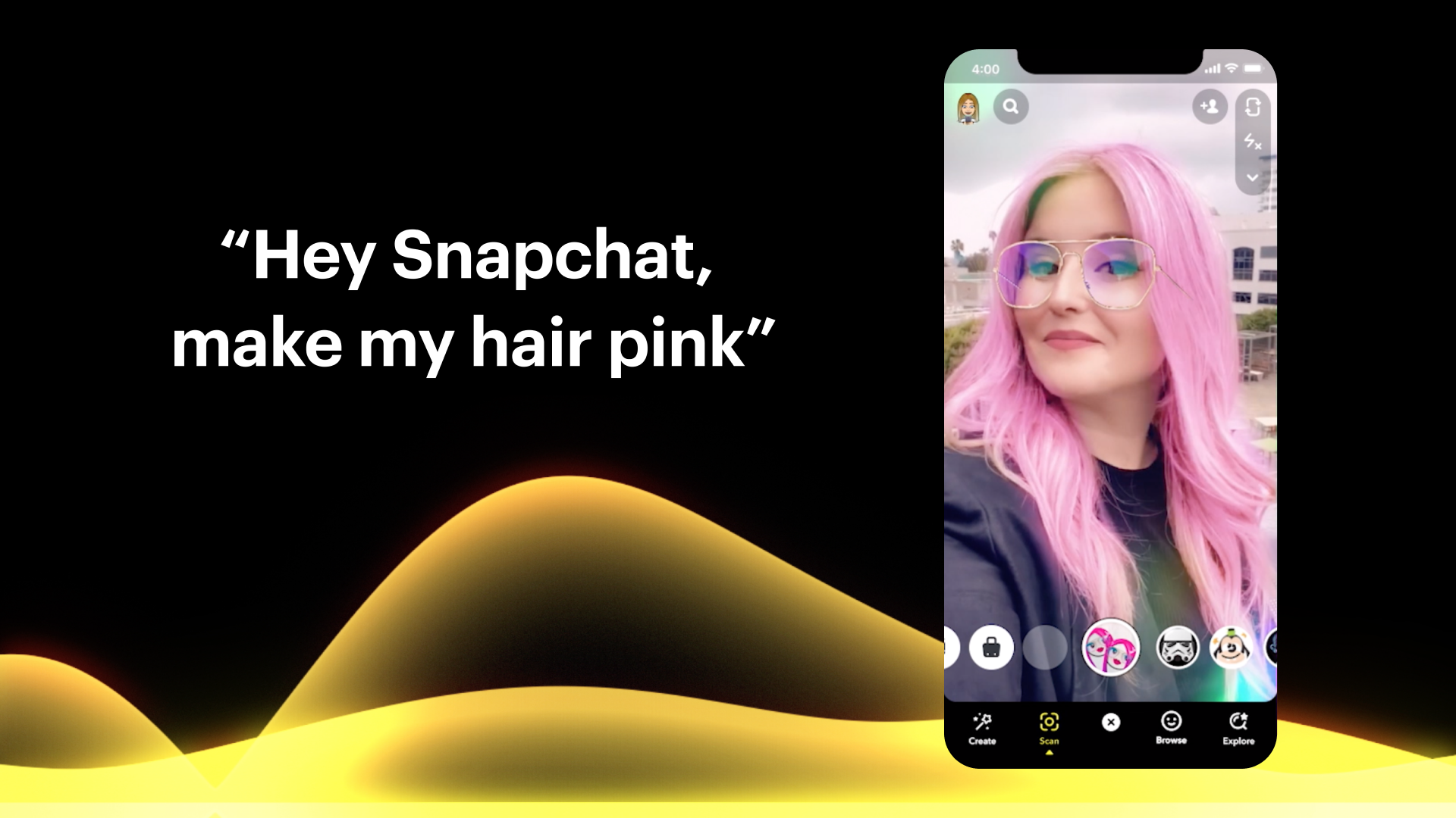 Snapchat's new Voice Scan feature, which allows users to apply filters using just their voice