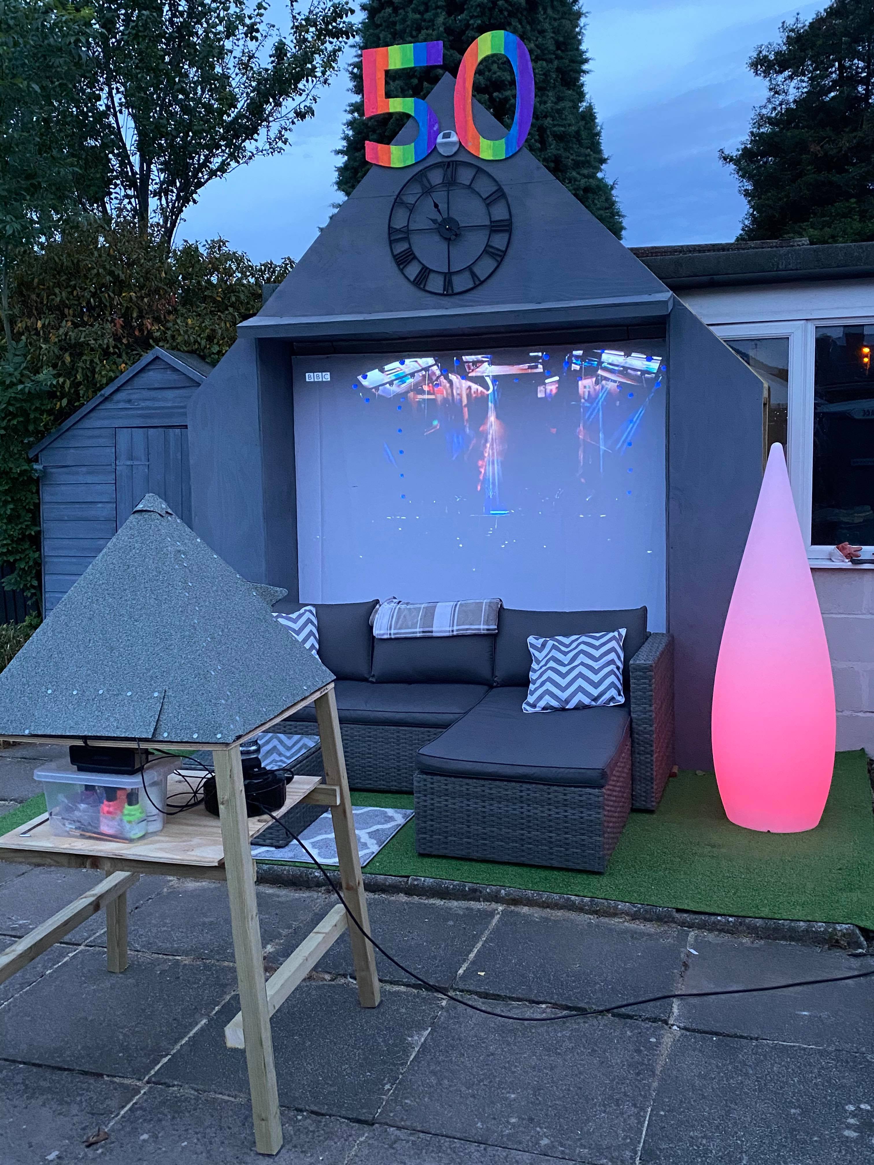 A projector, designed to look like the Pyramid Stage will stream highlights all weekend