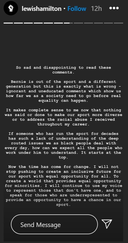 Lewis Hamilton made his feelings clear on Instagram