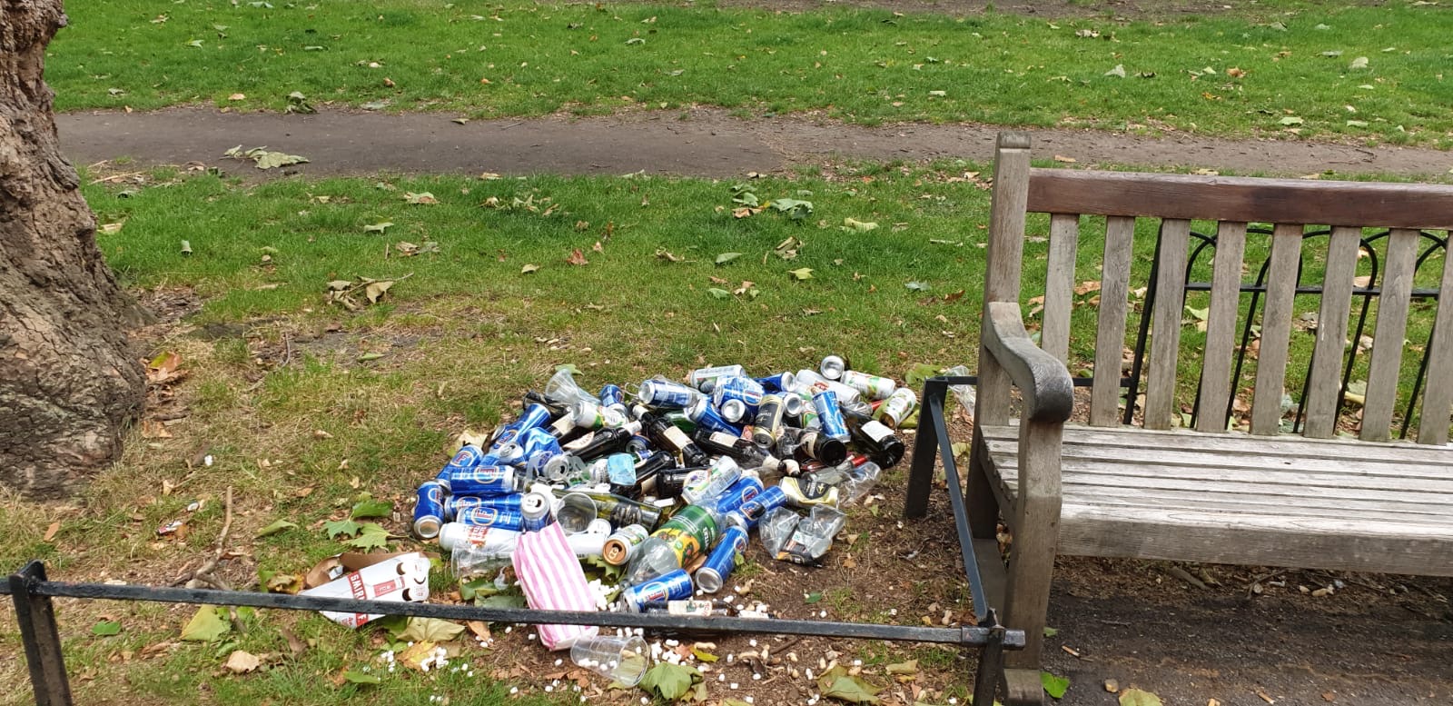Litter left in St James' Park, central London