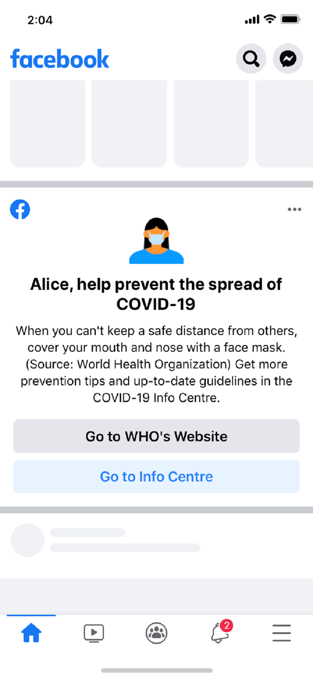 Facebook mask alerts