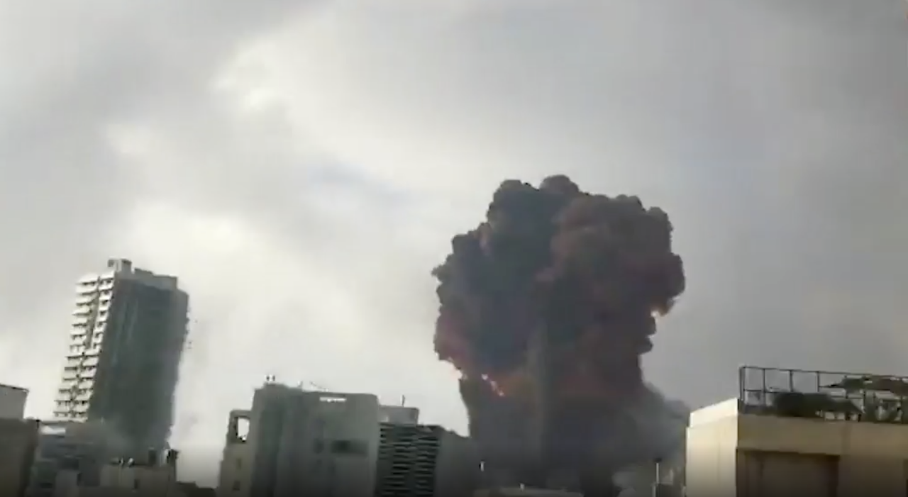 The mushroom cloud after the blast (@Fady Roumieh/PA)