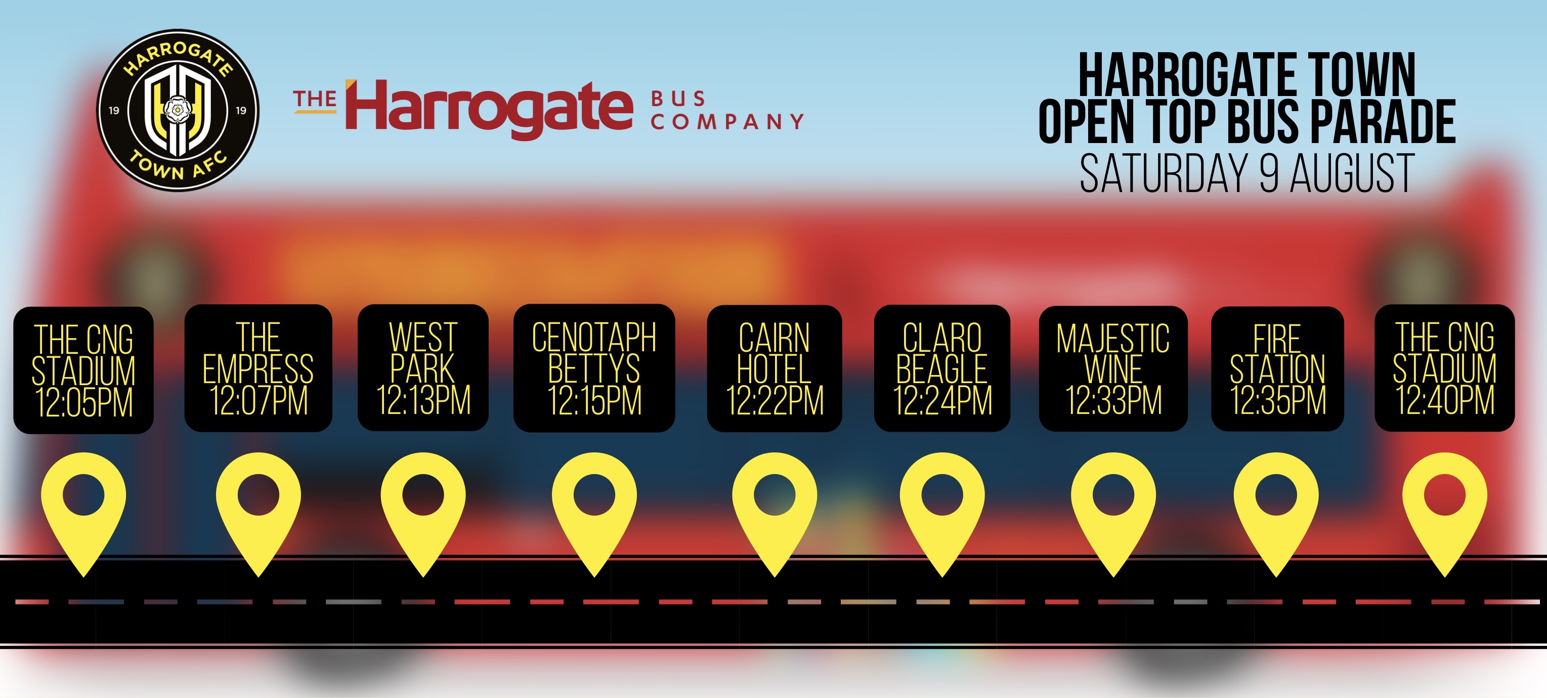 Harrogate Town open-top bus parade graphic