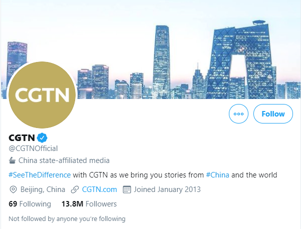 Example of the new label on China's CGTN (Twitter/PA)