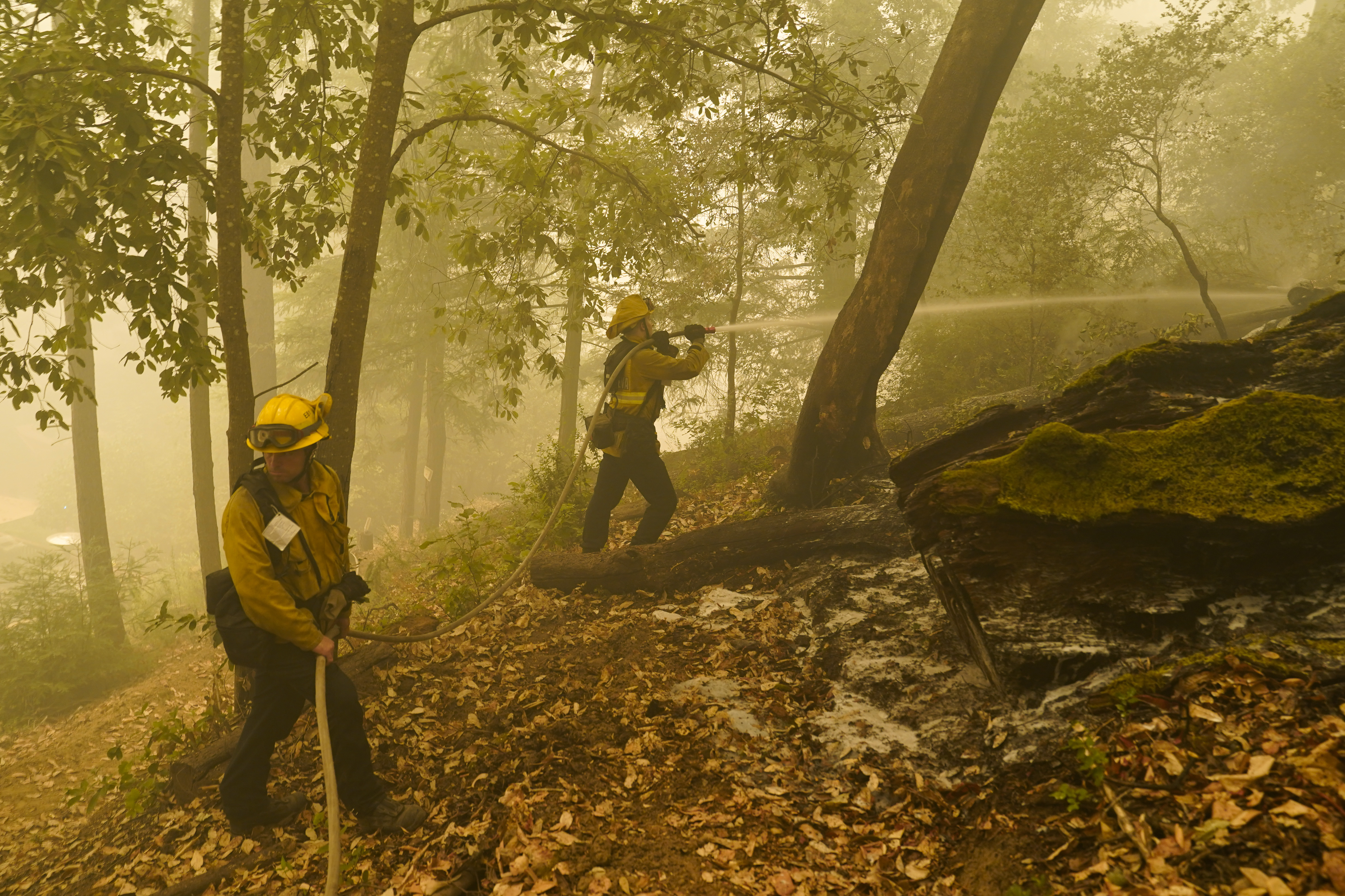 Firefighters hose down hot spots 