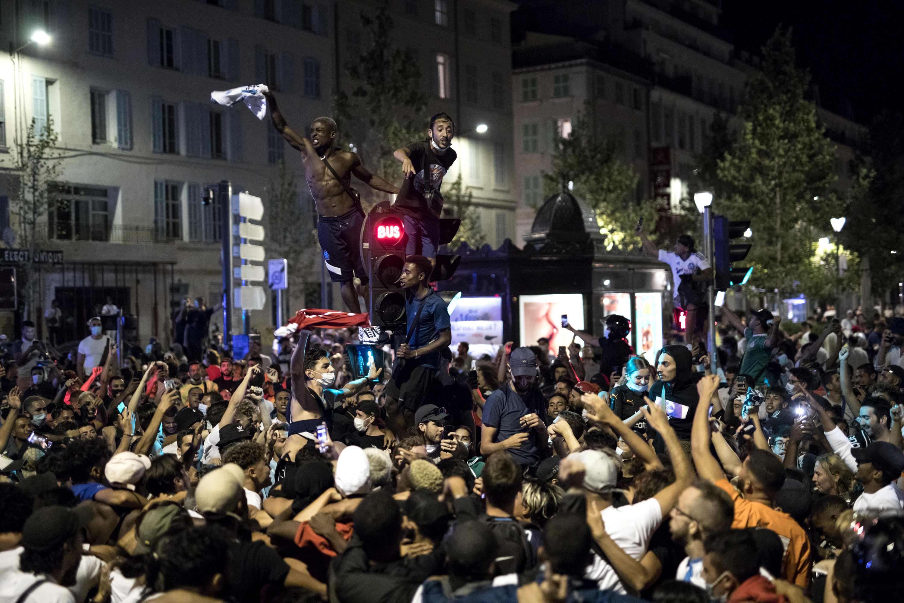 Fans celebrate Bayern Munich's victory in Marseille