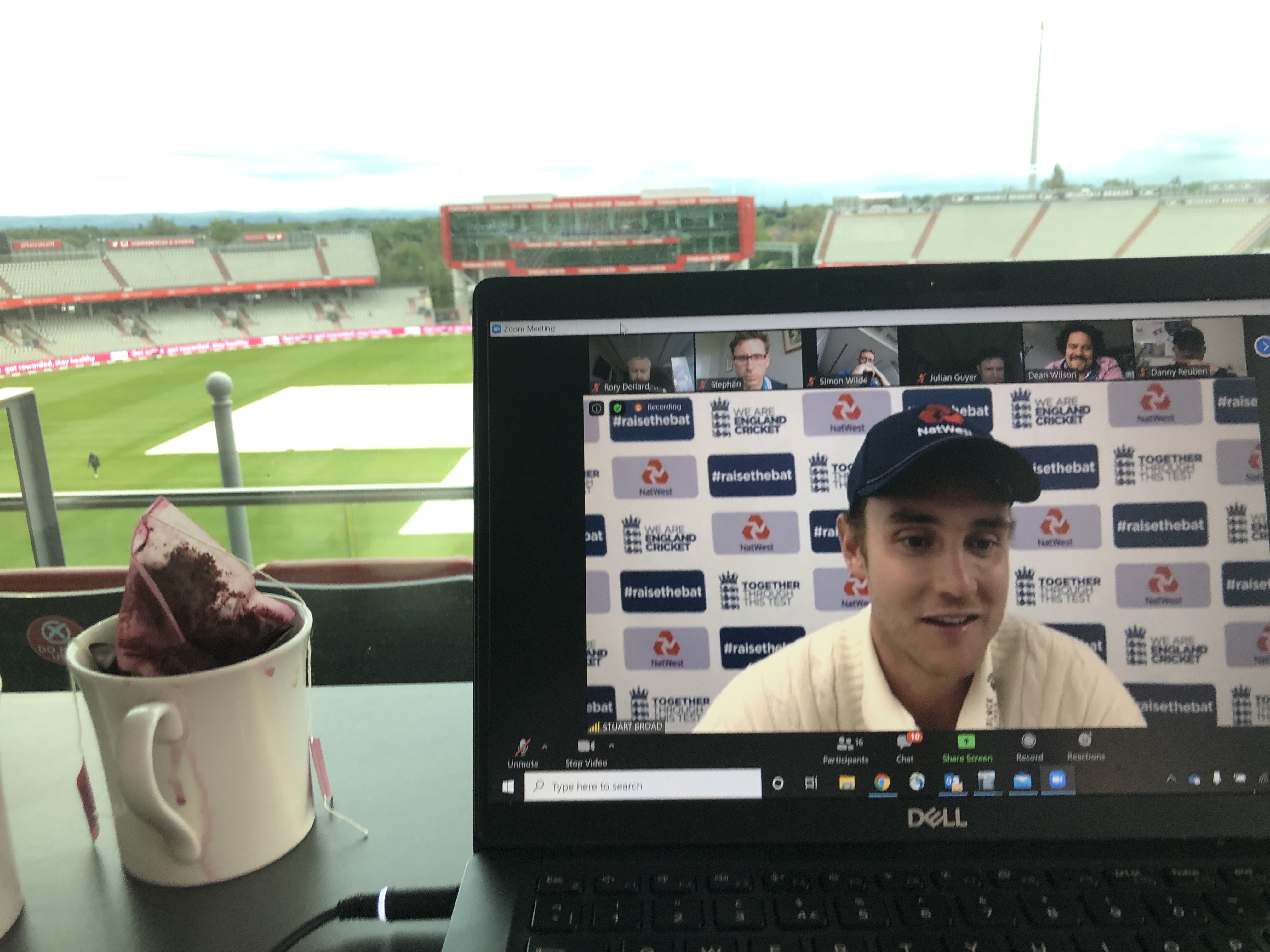 Stuart Broad takes a post-match interview on Zoom 