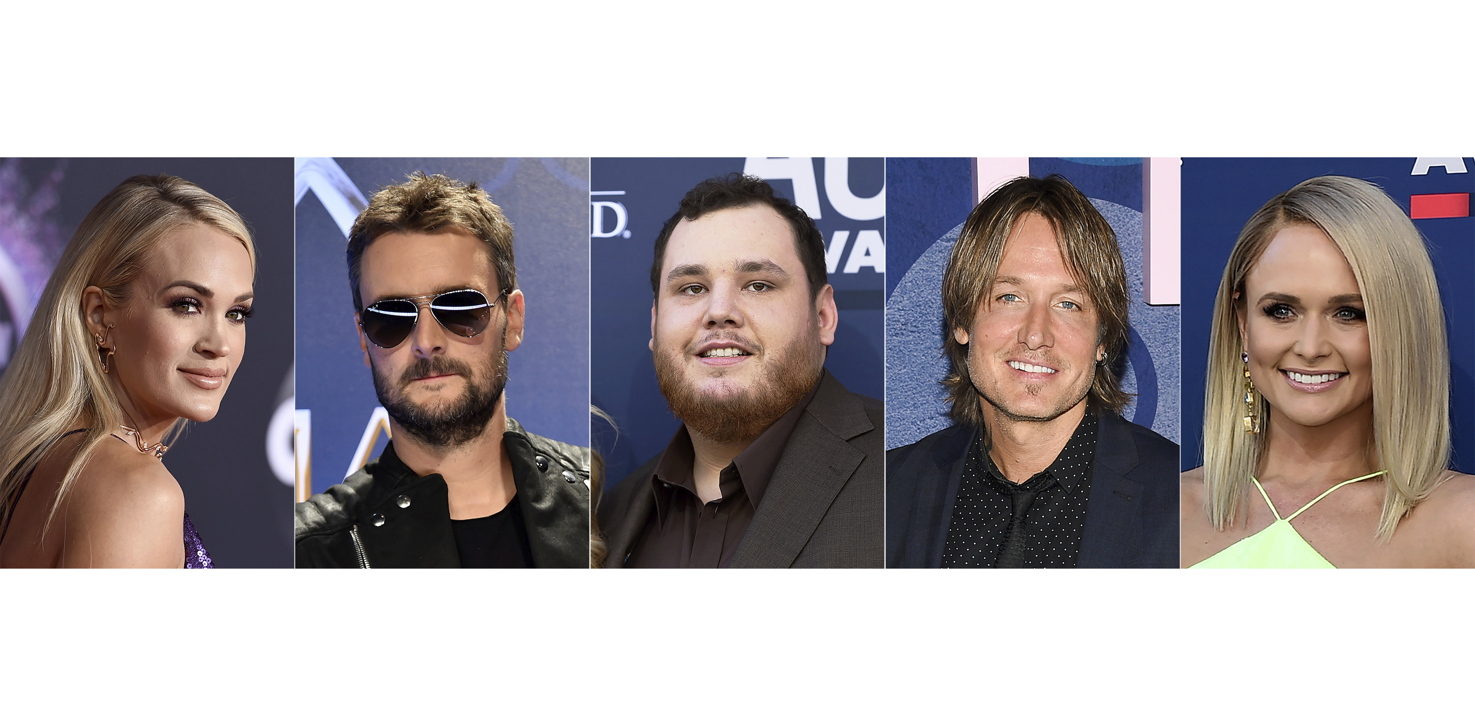From left, Carrie Underwood, Eric Church, Luke Combs, Keith Urban and Miranda Lambert, who were nominated for entertainer of the year for the 54th Annual CMA Awards