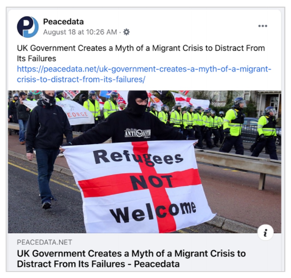 An example of a Facebook post from a Russian network of fake accounts designed to influence UK political debate
