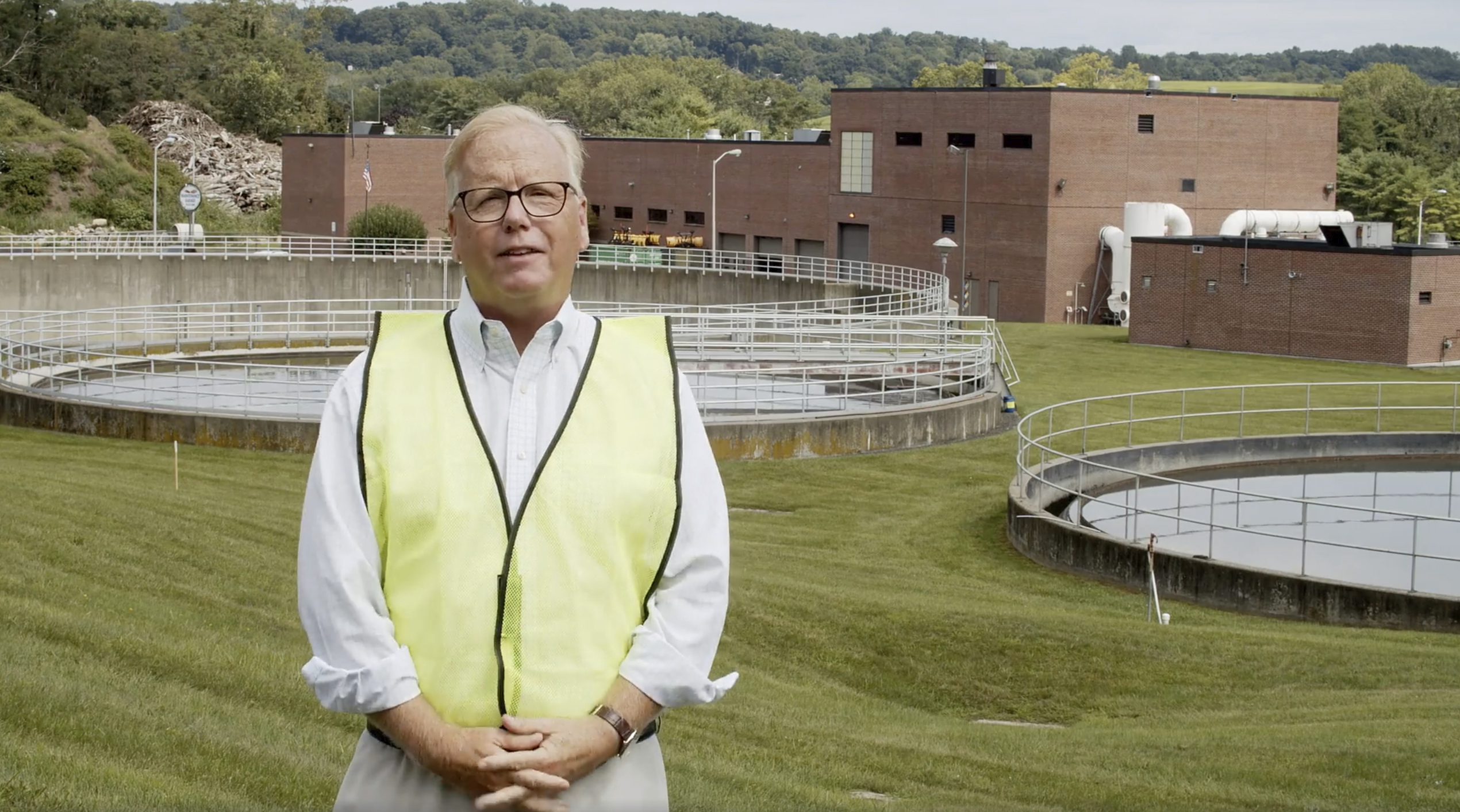 Danbury mayor Mark Boughton in front of the Danbury Wastewater Treatment Plant