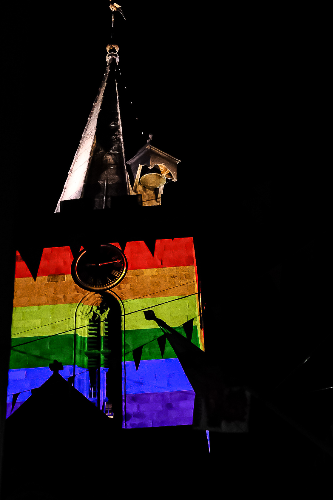 Pride colours were projected onto Town Church in Guernsey to show the community's support for the LGBTQ+ community