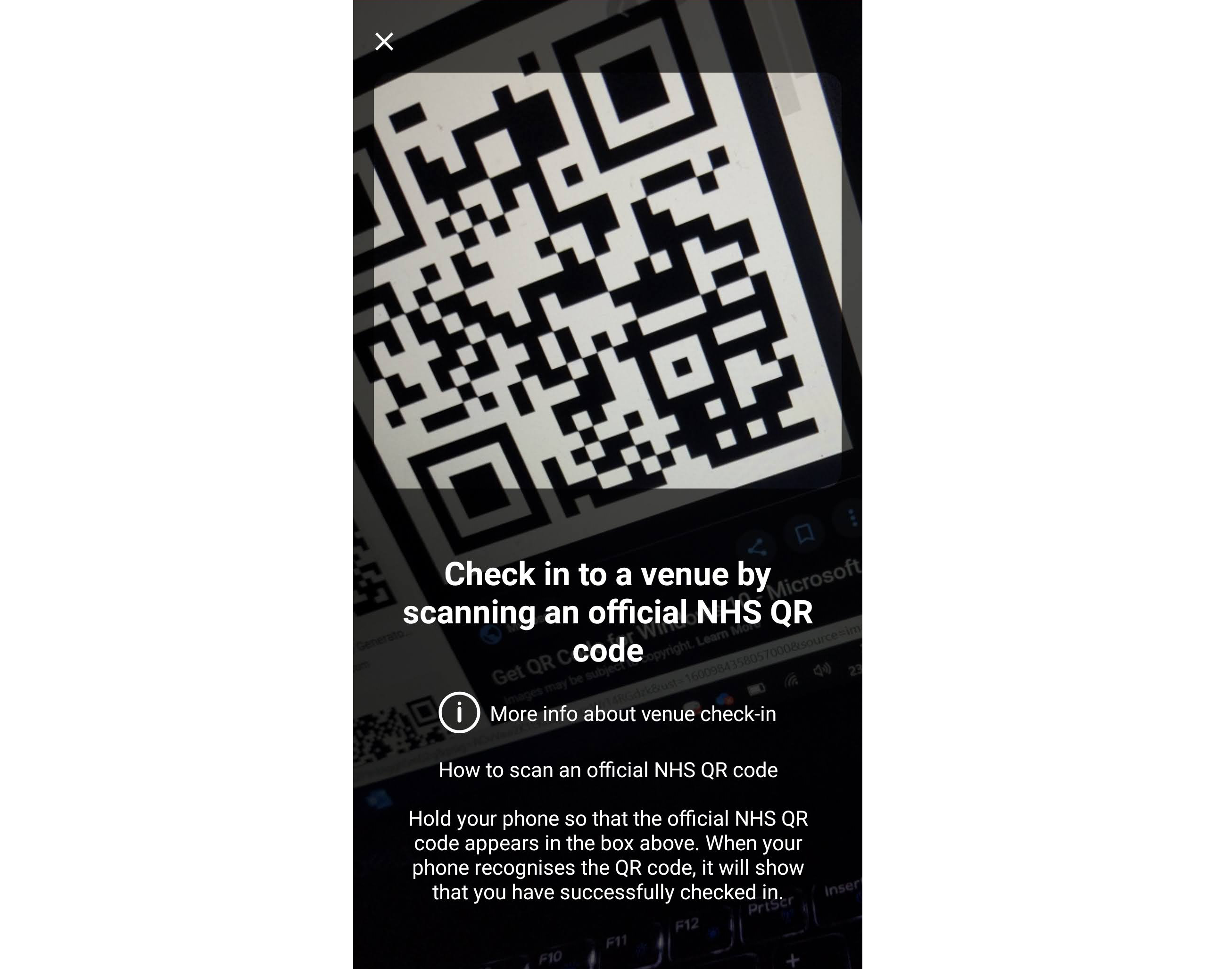 The QR code feature on the NHS Covid-19 app