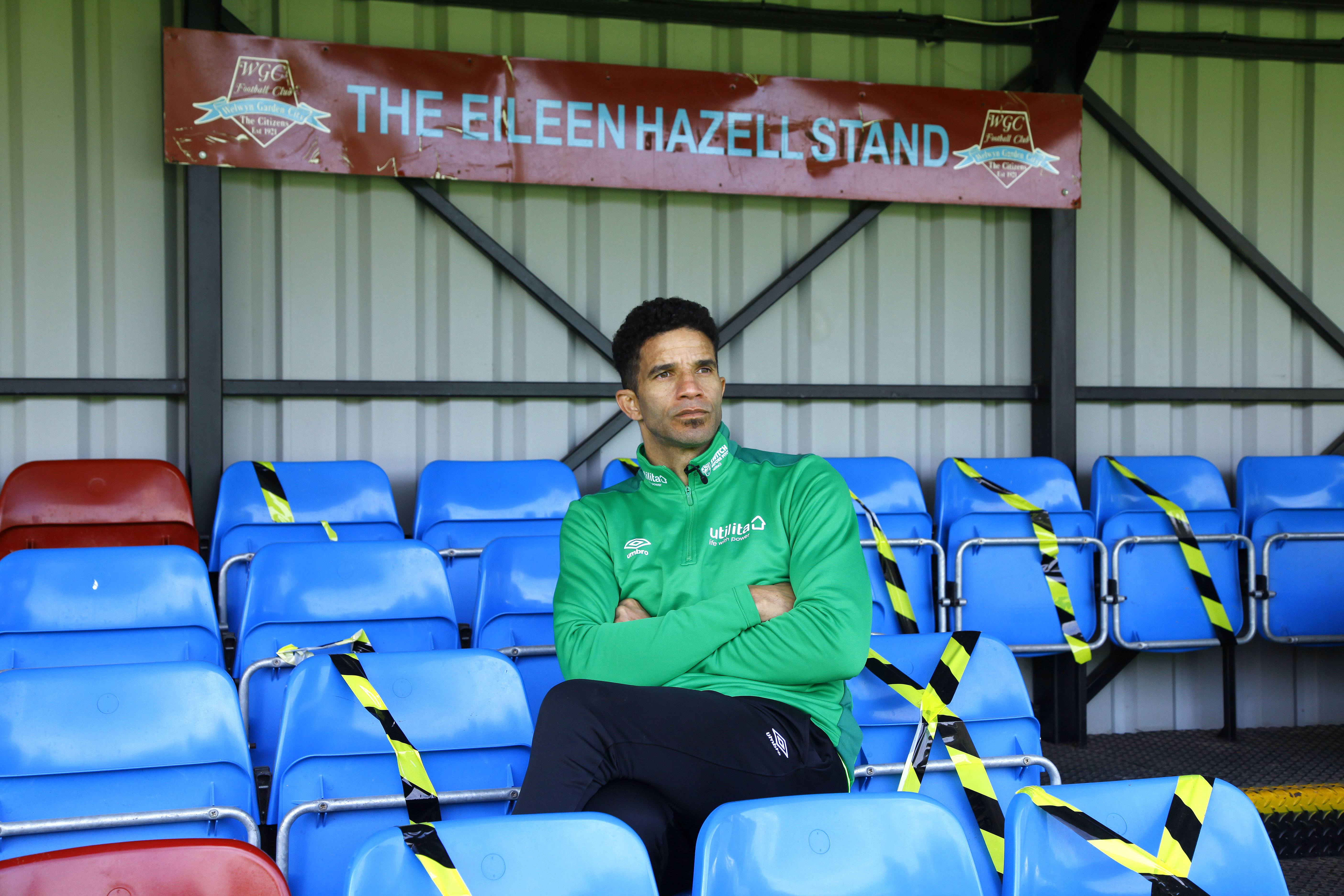 Former England goalkeeper David James visited the home of Welwyn Garden City FC to raise awareness of the effect Covid-19 is having on grassroots football.
