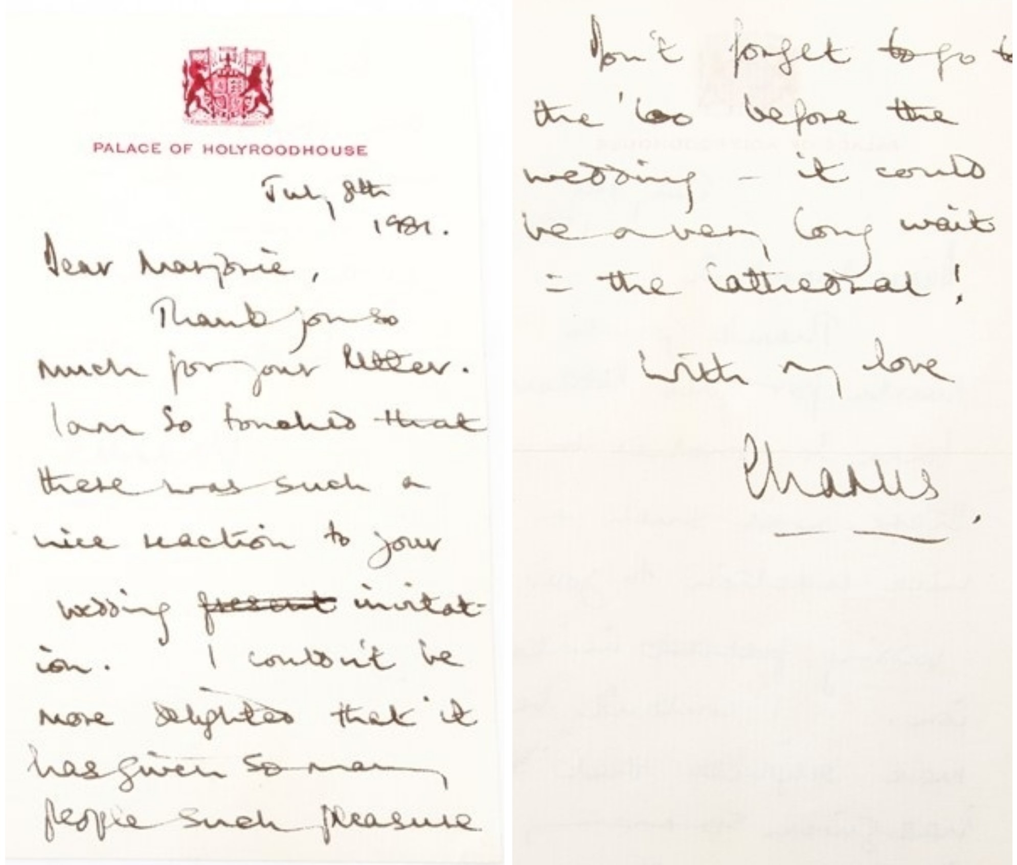 Charles letter ahead of his wedding to Diana 