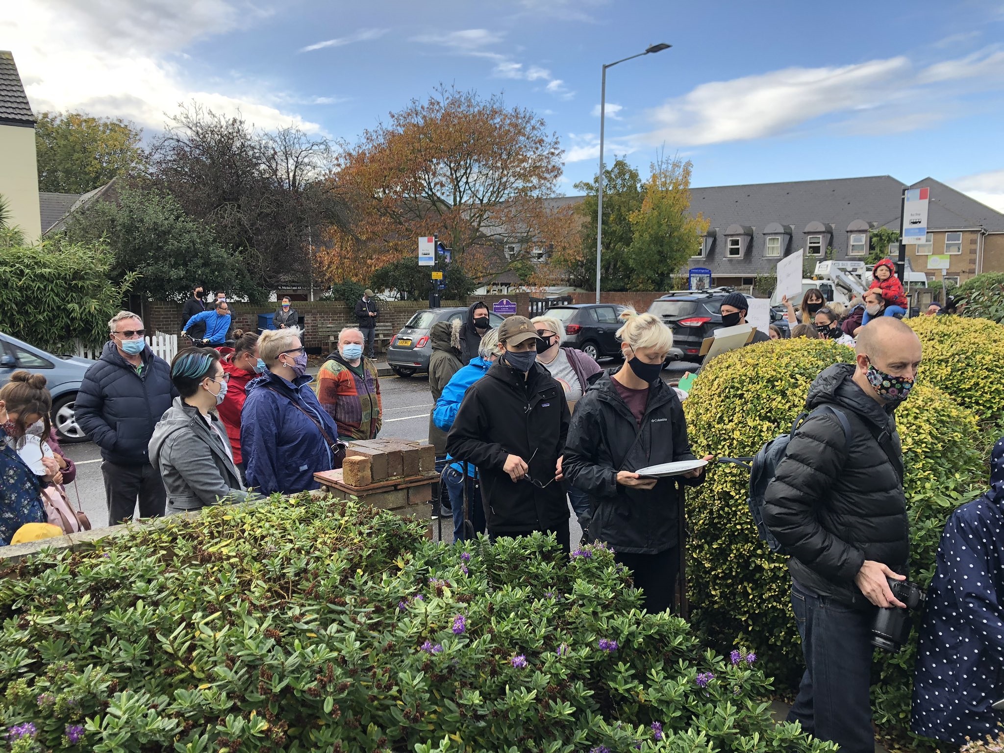 An empty plate protest takes place outside the Southend West Conservative Association