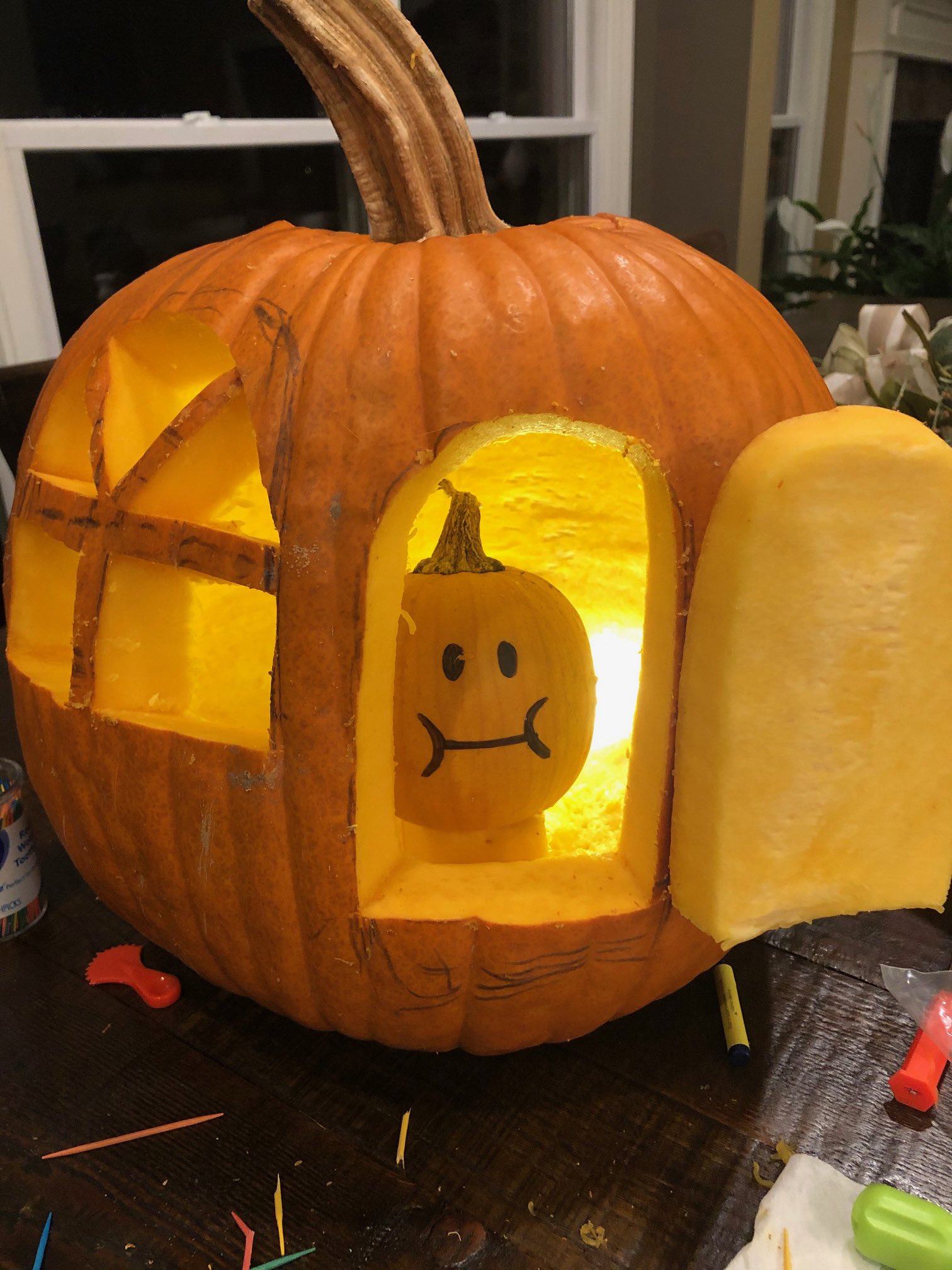 A pumpkin living inside another pumpkin