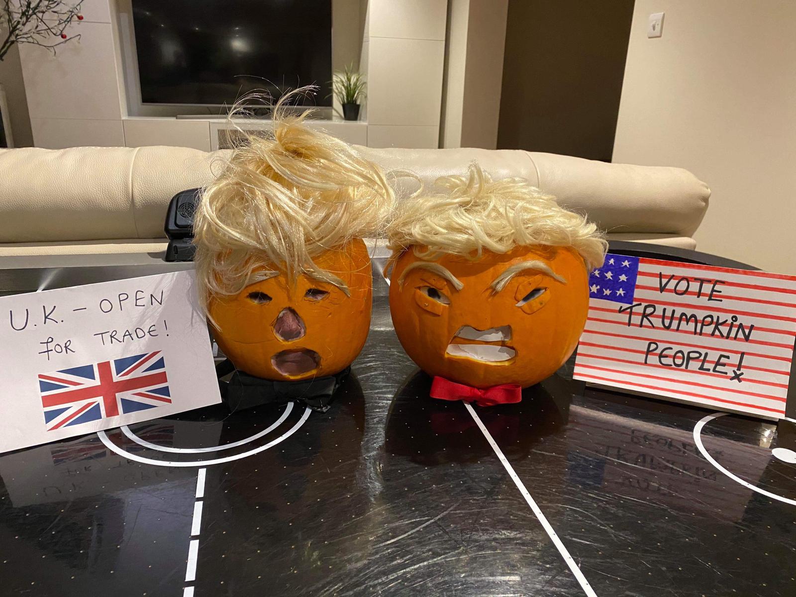 Boris Johnson and Donald Trump represented as pumpkins