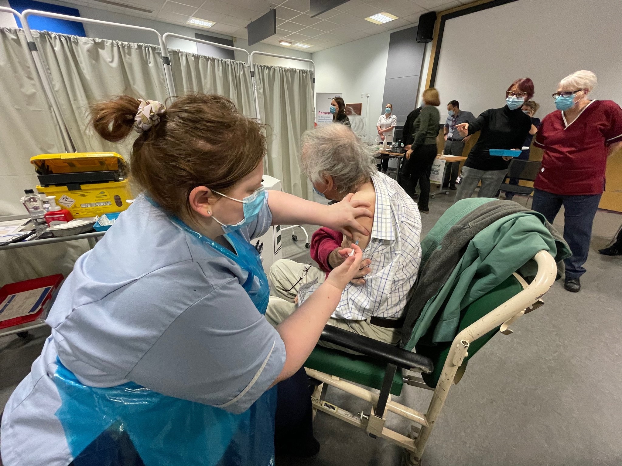 Edward Whitehead, 84, receives the coronavirus jab at James Cook University Hospital in Middlesbrough