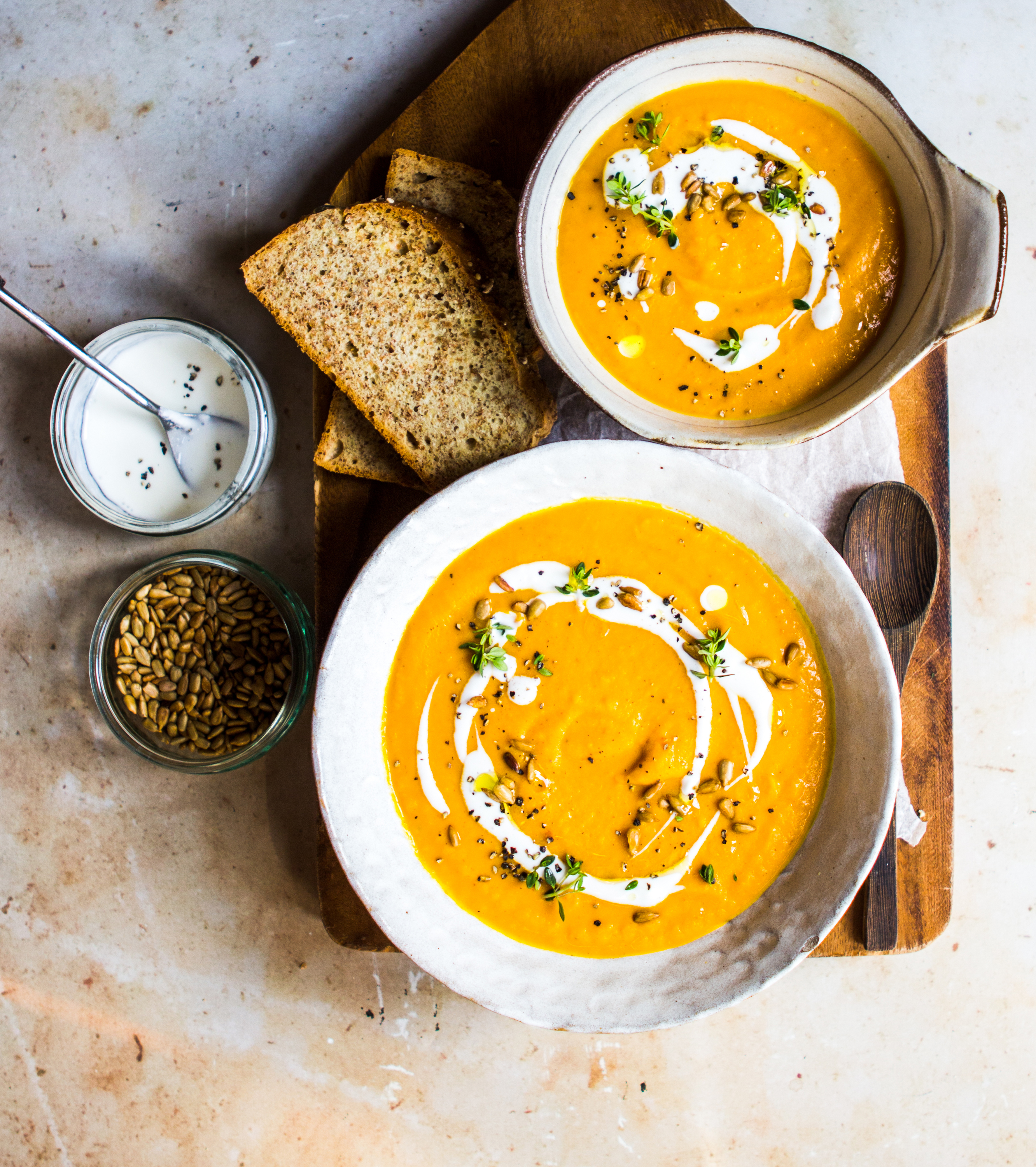 Undated Handout Photo of sweet potato soup from Be More Vegan by Niki Webster. See PA Feature FOOD Conscious Eating. Picture credit should read: Nassimer Rothacker/PA. WARNING: This picture must only be used to accompany PA Feature FOOD Conscious Eating