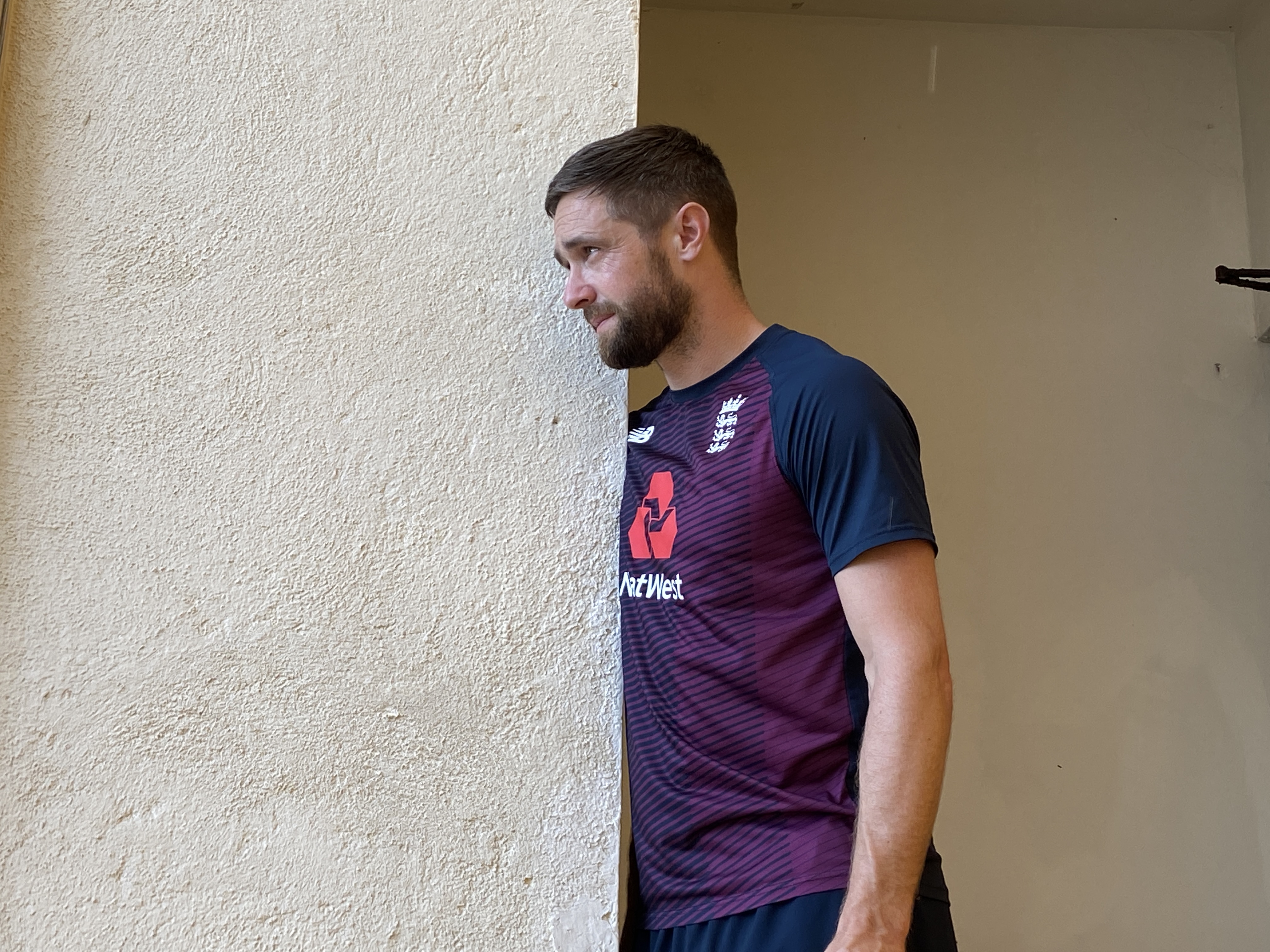 England's Chris Woakes on duty in Galle.