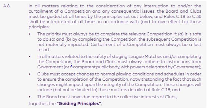 Section on rescheduling matches from Premier League 2020-21 handbook