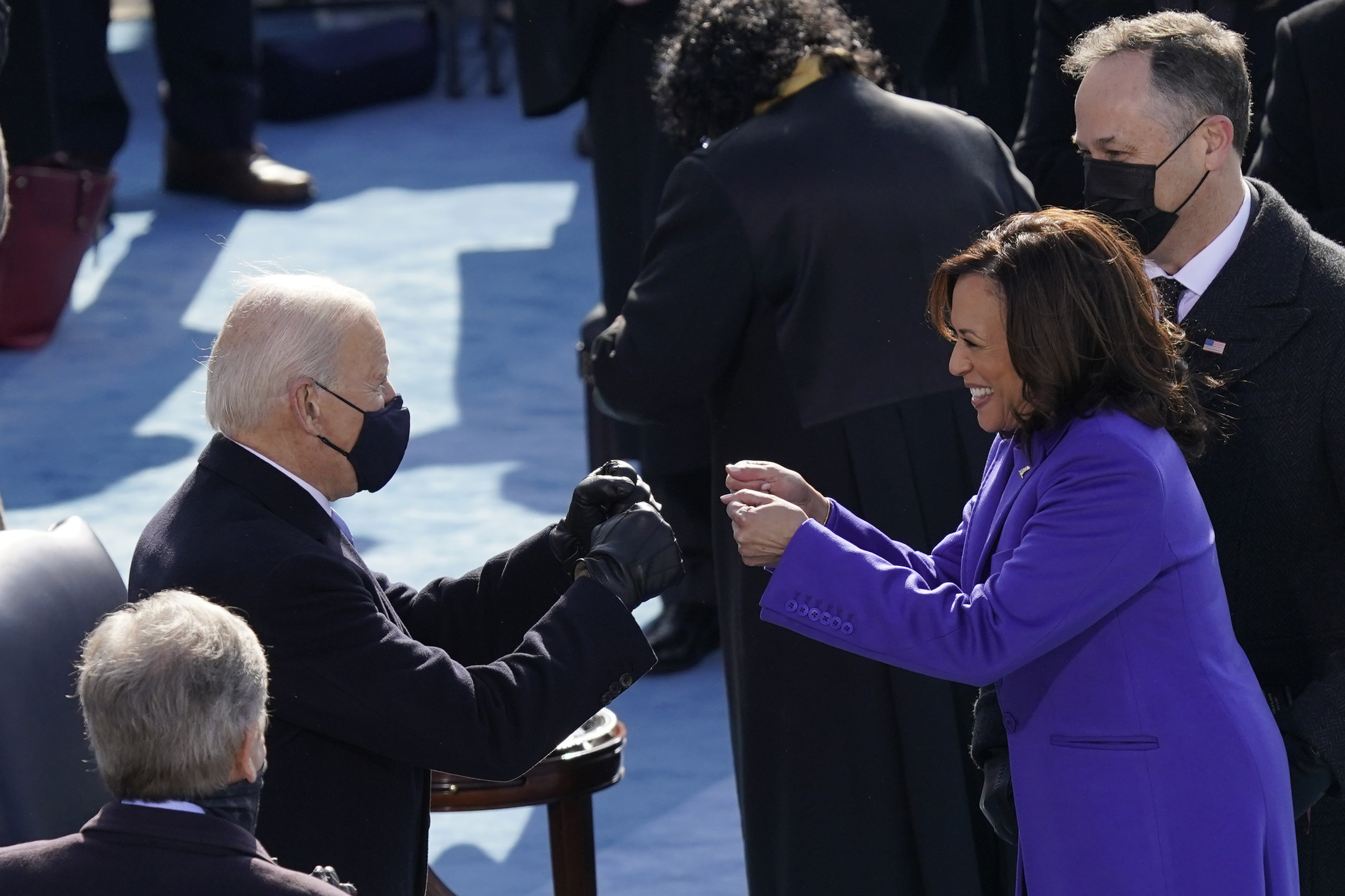 Joe Biden congratulates Kamala Harris after she was sworn in as vice president 