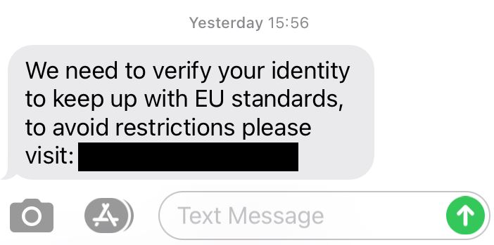 A copy of the Brexit-themed scam text message