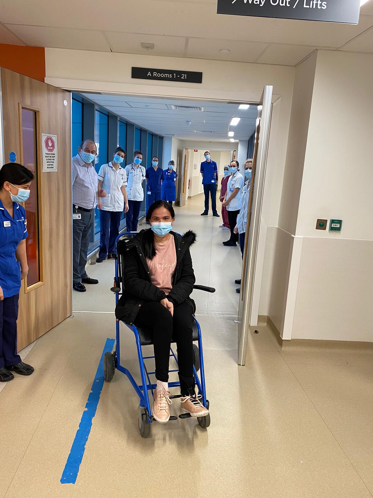 NHS Eva Gicain, 30, was discharged from hospital in January 2021 after fighting Covid-19. She has no memory of giving birth while seriously ill. (Royal Papworth Hospital/ PA)