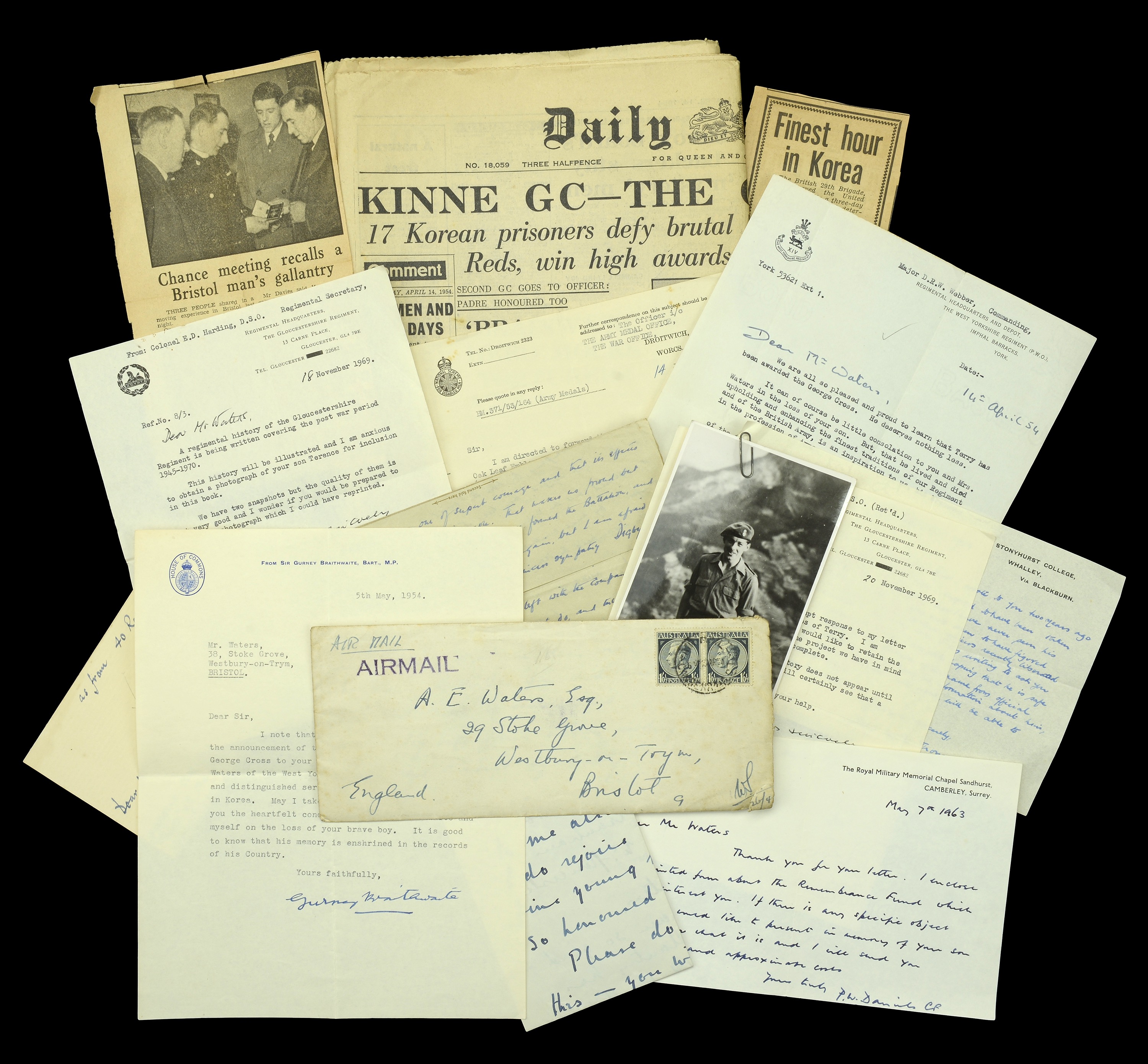Also being sold are letters and photographs relating to Lt Waters which had been kept by his family (Dix Noonan Webb/PA)