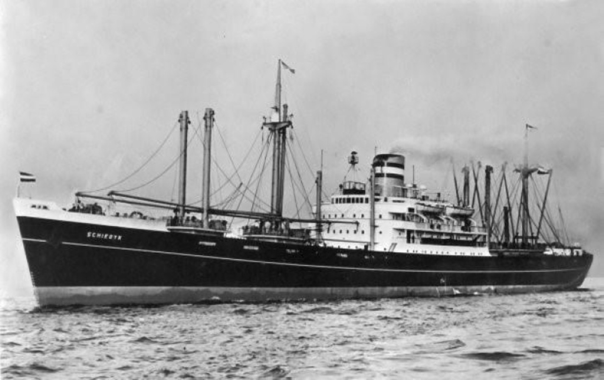 The MV Schiedyk when it was first built in Belfast in 1949