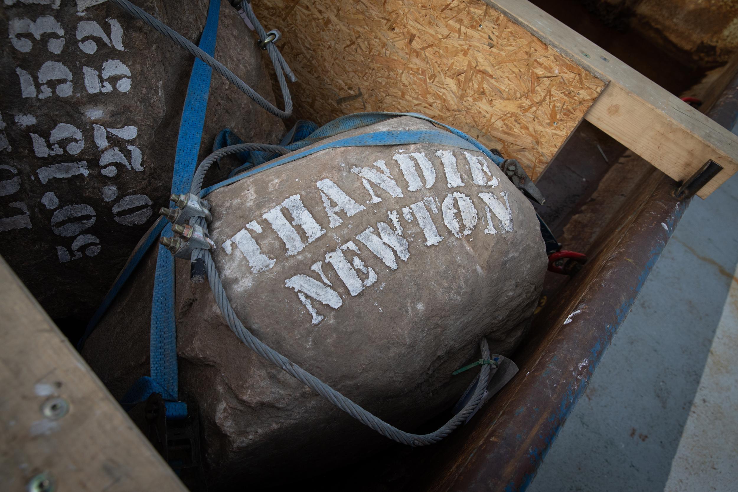 A boulder with Thandie Newton written on it