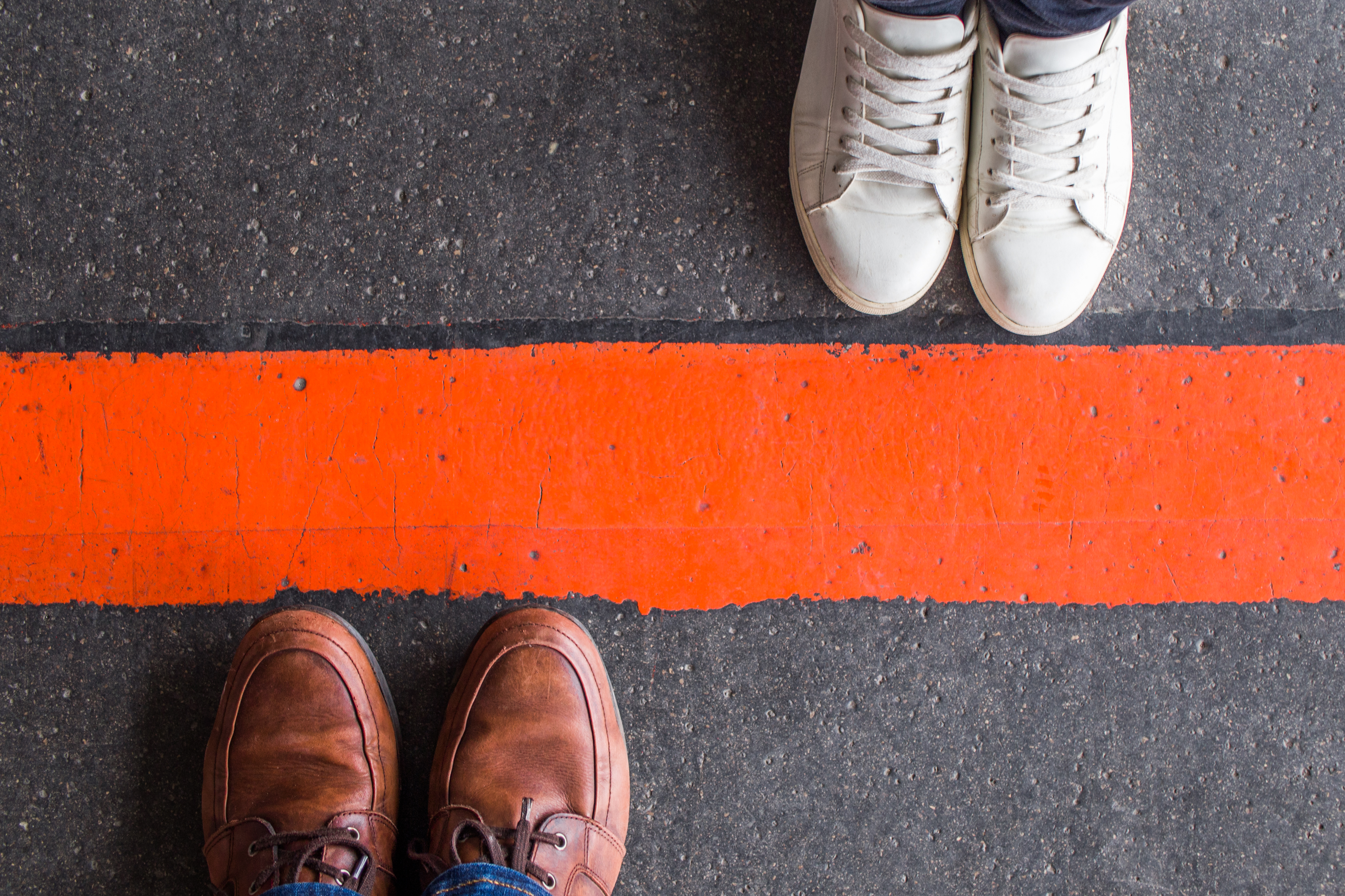 Man and woman divided by a line