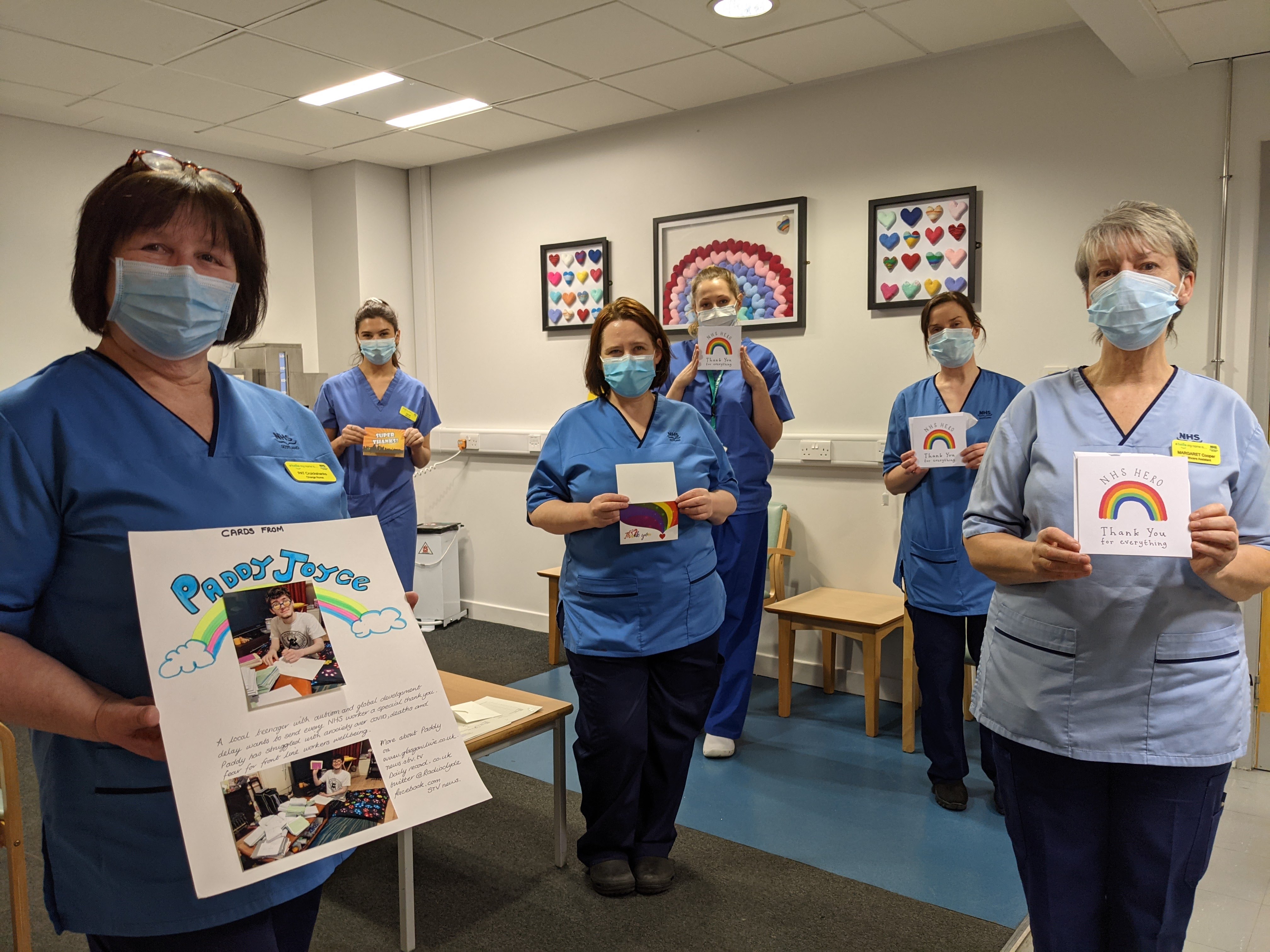 Hospital staff with cards