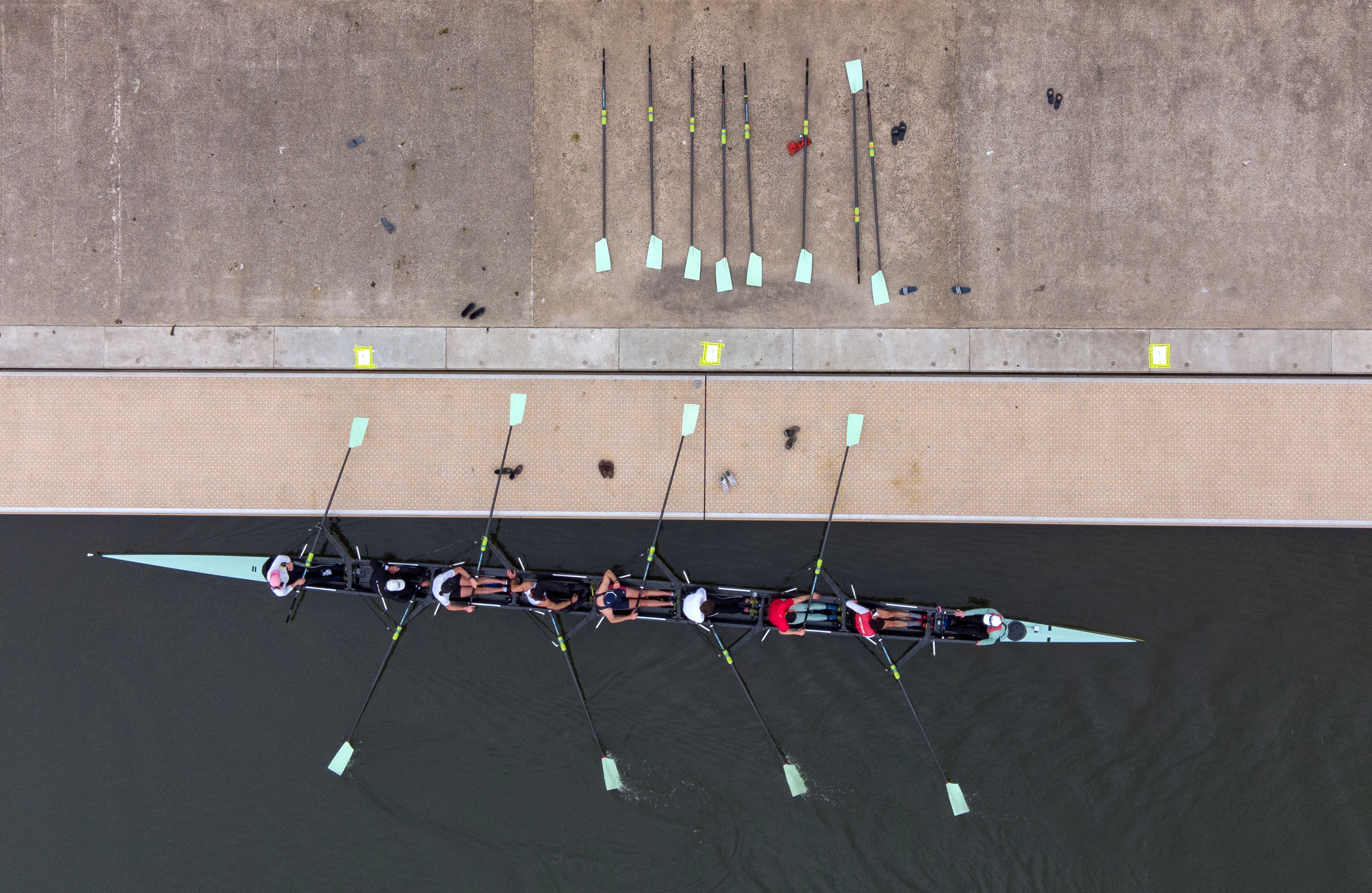 Cambridge University Boat Club men's crew train on the River Great Ouse near Ely in Cambridgeshire ahead of the 2021 Boat Race. (Joe Giddens/ PA)