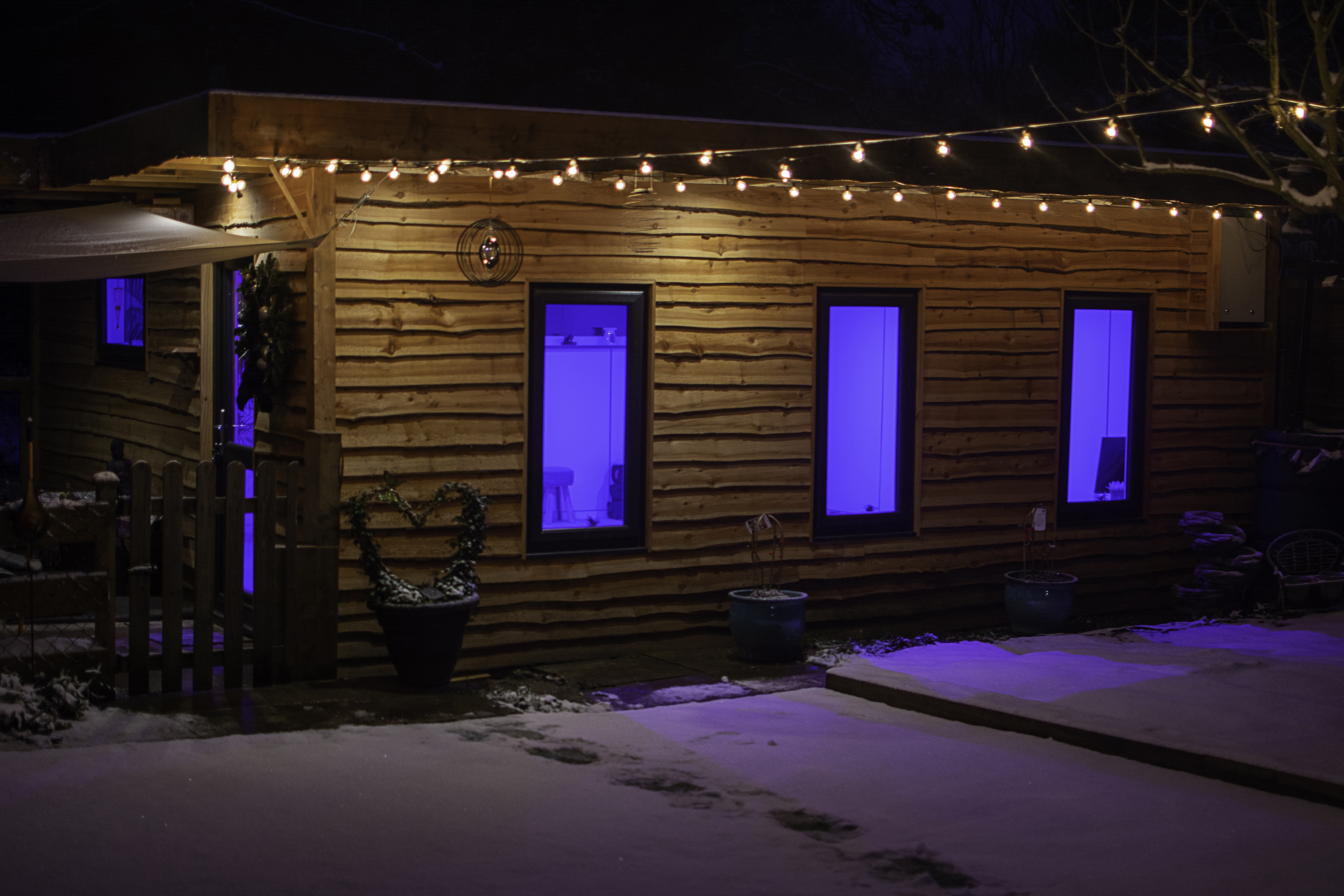 A yoga studio and cinema room in a shed in Essex