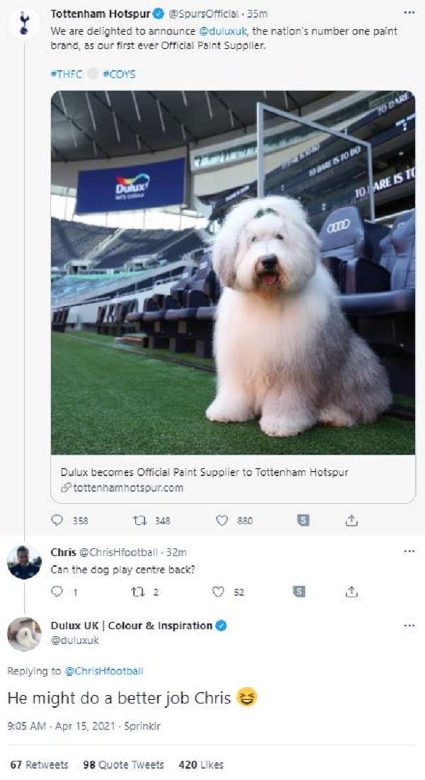 Dulux's social media team made fun of their new their new partners on Twitter