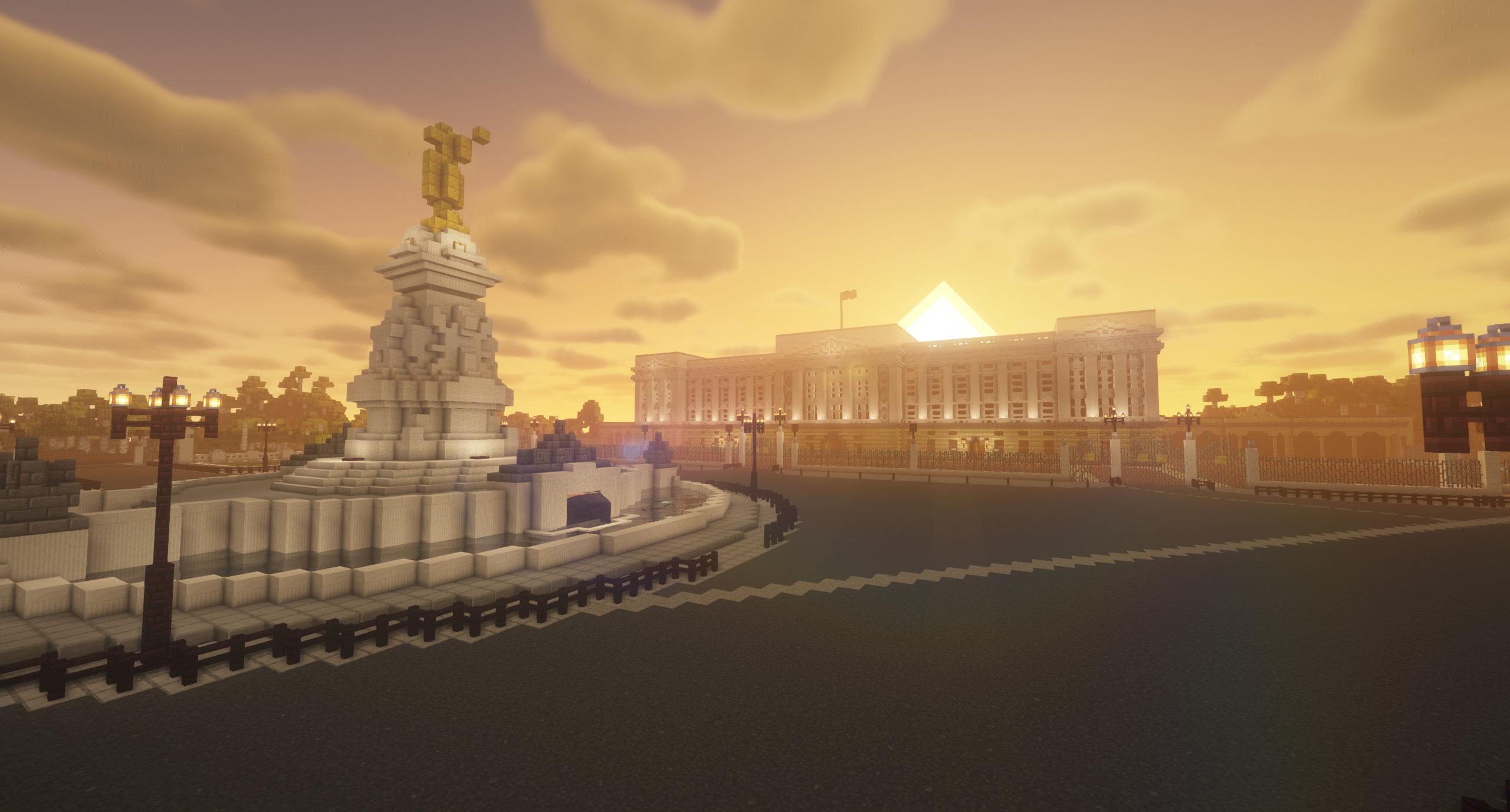 A Minecraft creation designed to look like Buckingham Palace
