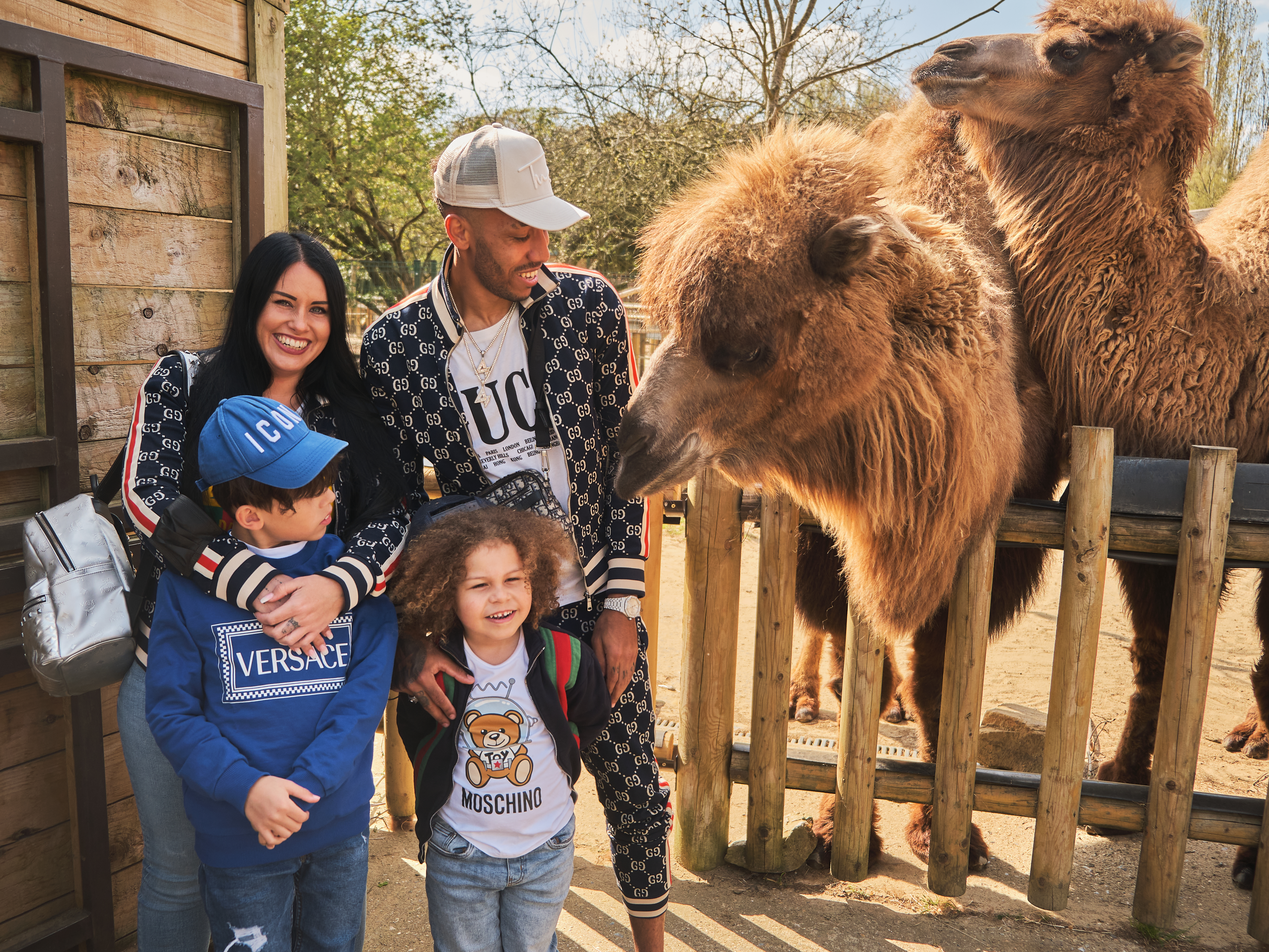 Pierre-Emerick Aubameyang and his family with a camel