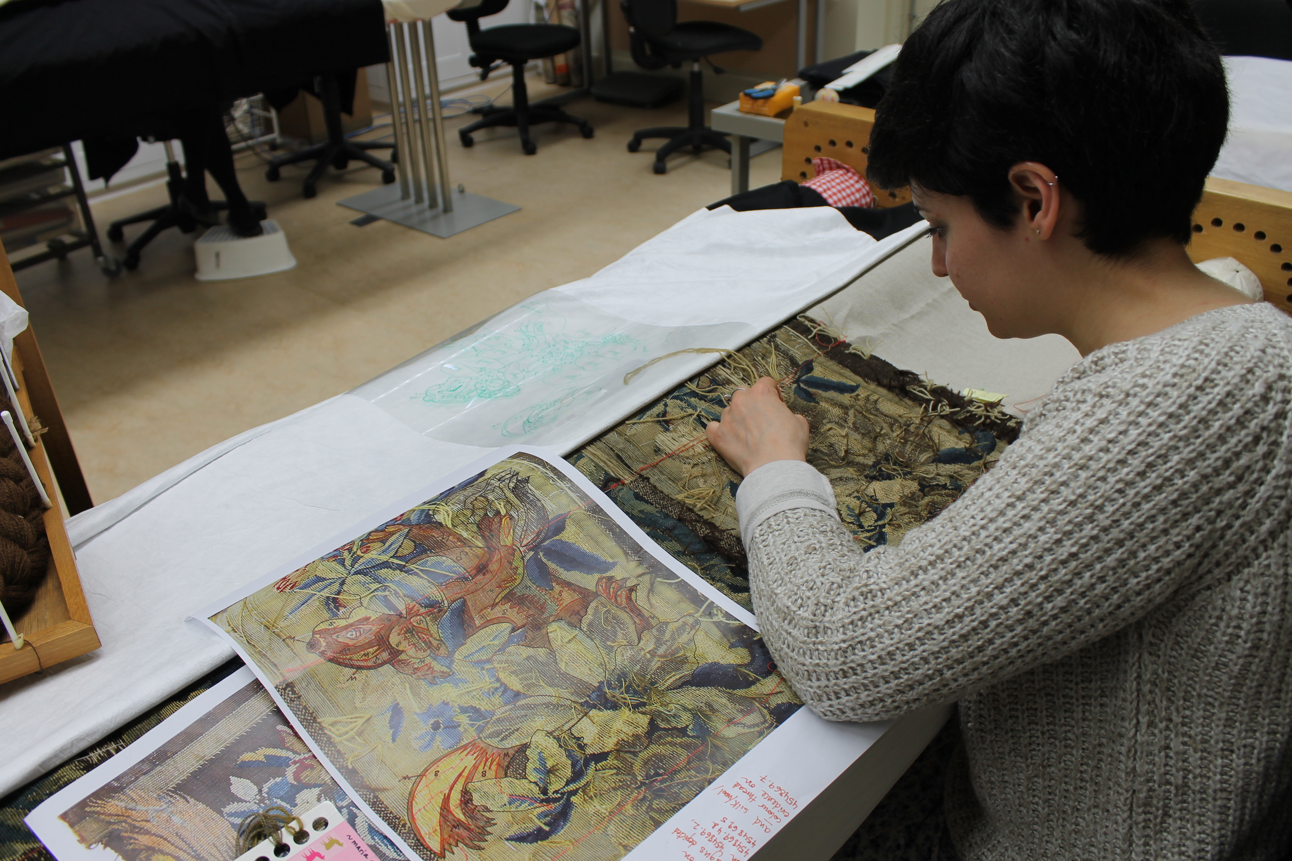 Conservation stitching under way at the National Trust's Textile Conservation Studio in Norfolk (Jane Smith/National Trust/PA)